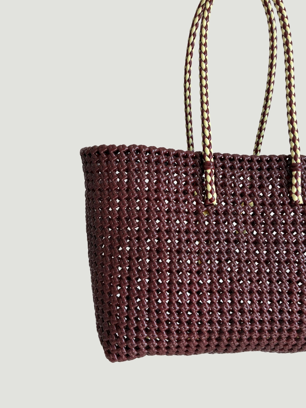 No. 257L bis - HAND-WOVEN BASKET BAG - LARGE - burgundy & cream
