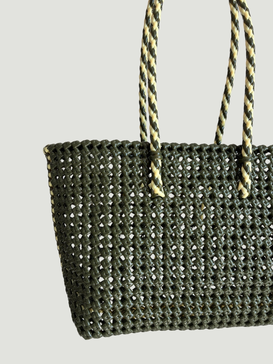 No. 45M bis - HAND-BRAIDSTAKEN BASKET BAG - MEDIUM - khaki & cream