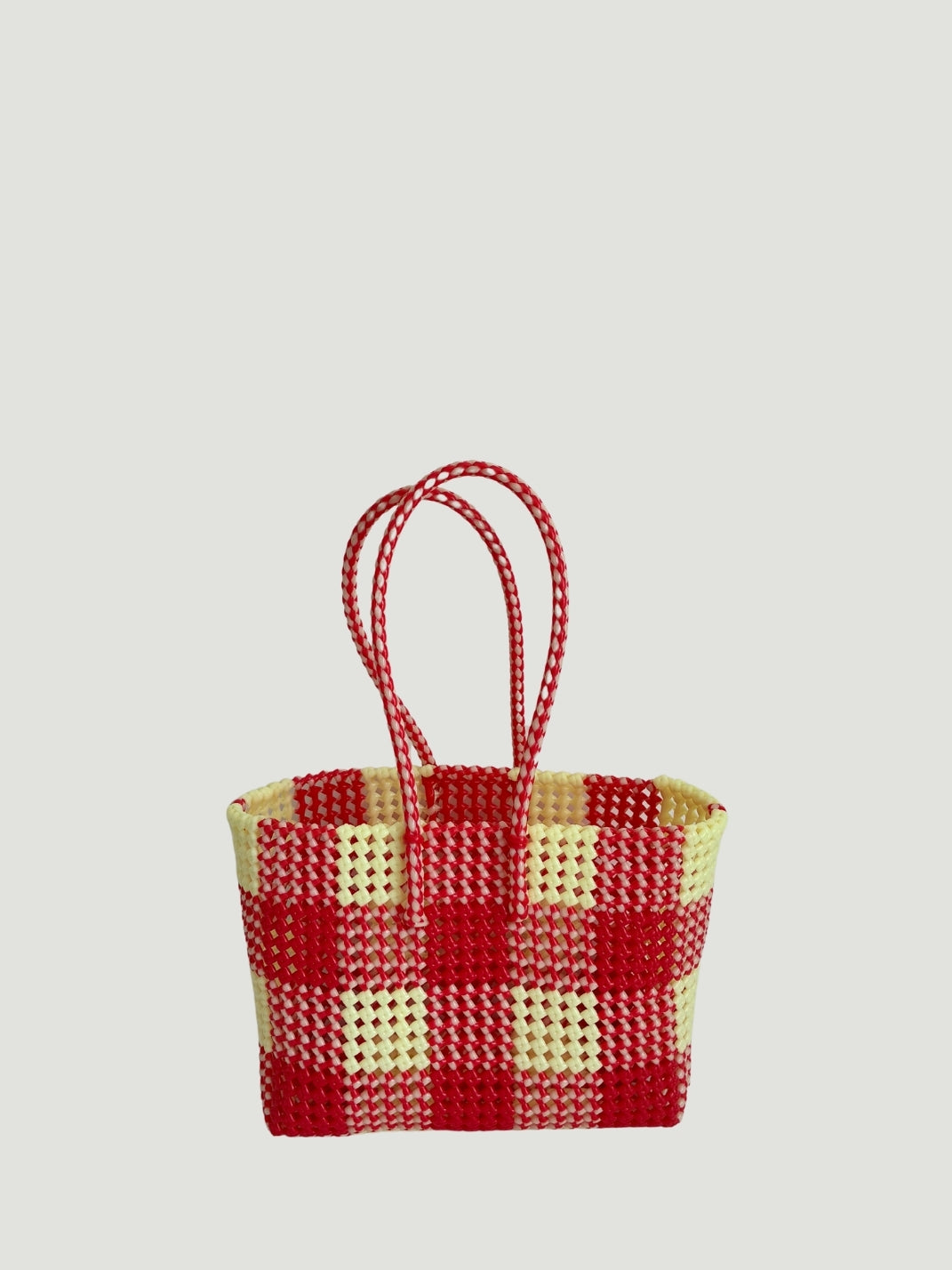 No. 524M - HAND-WOVEN BASKET BAG - MEDIUM - red & ecru