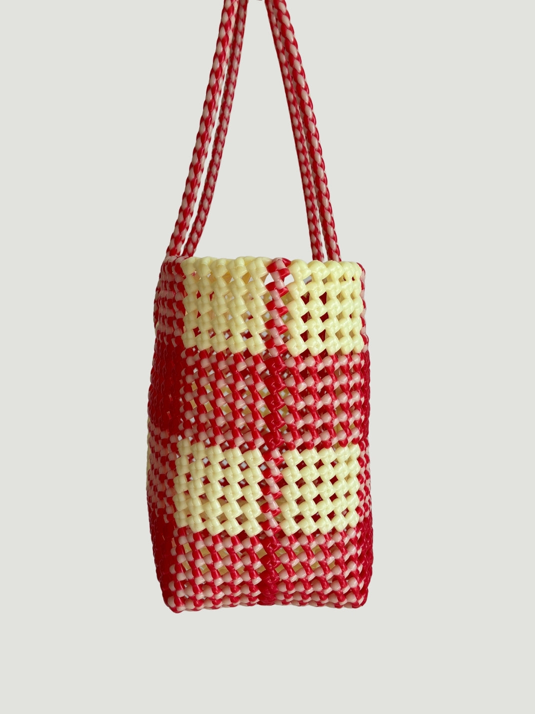 No. 524M - HAND-WOVEN BASKET BAG - MEDIUM - red & ecru