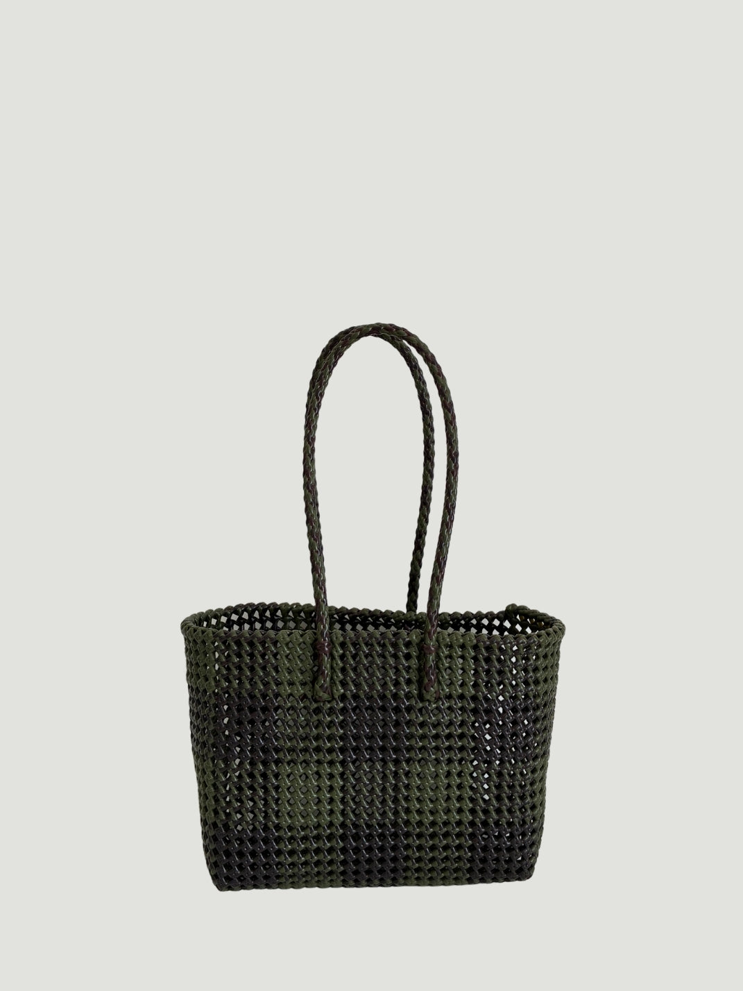 No. 254M - HAND-WOVEN BASKET BAG - MEDIUM - khaki & brown