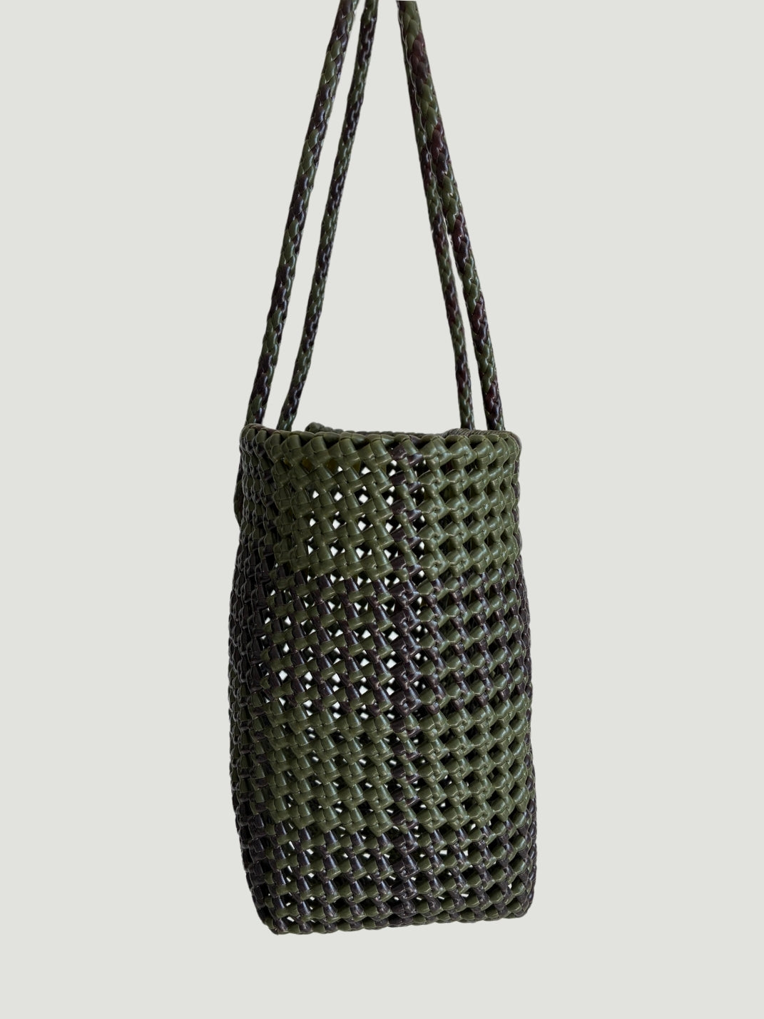 No. 254M - HAND-WOVEN BASKET BAG - MEDIUM - khaki & brown