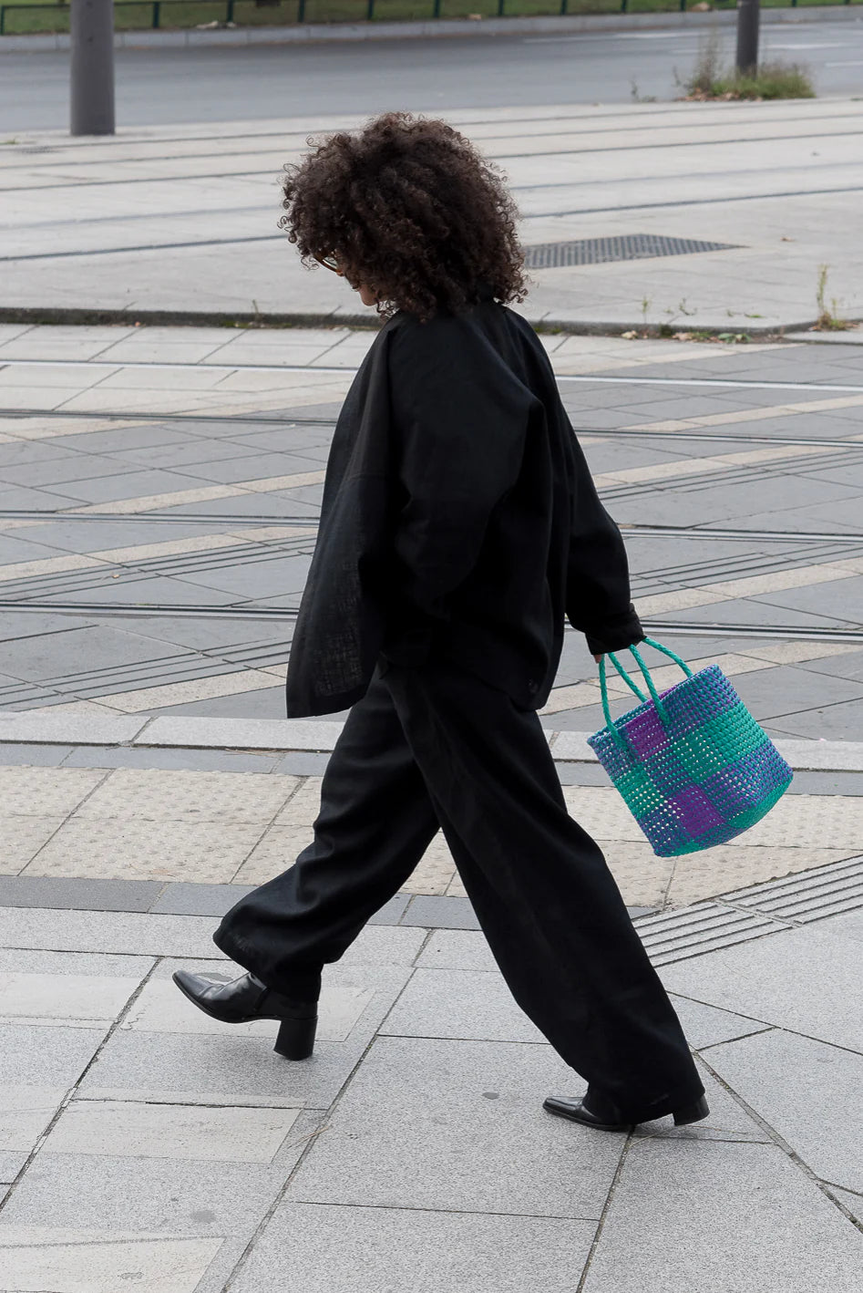 No. 3M - Hand-braided basket bag - medium - turquoise & purple