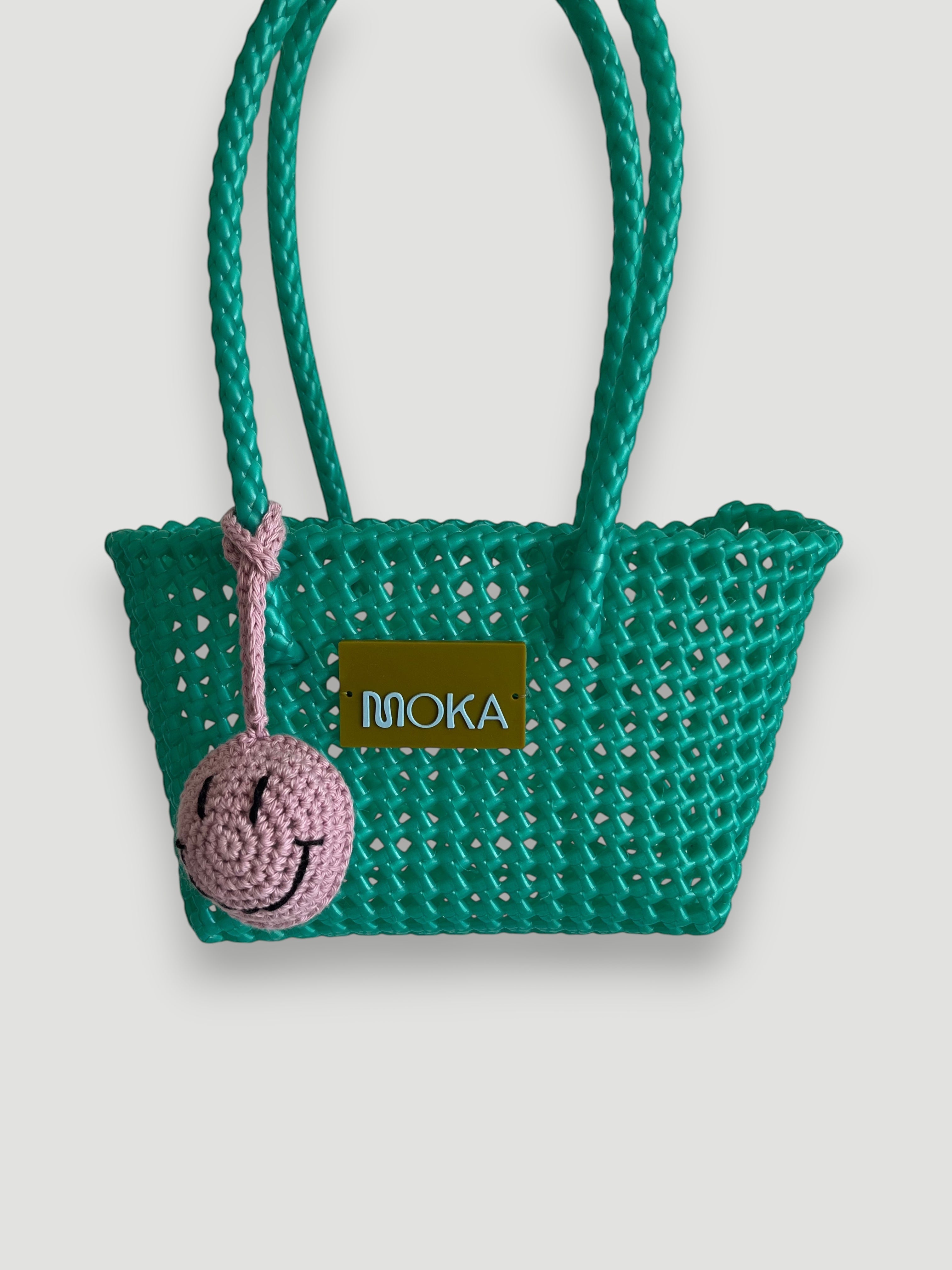 N°529XS - SAC PANIER TRESSÉ MAIN - MINI - turquoise irisé