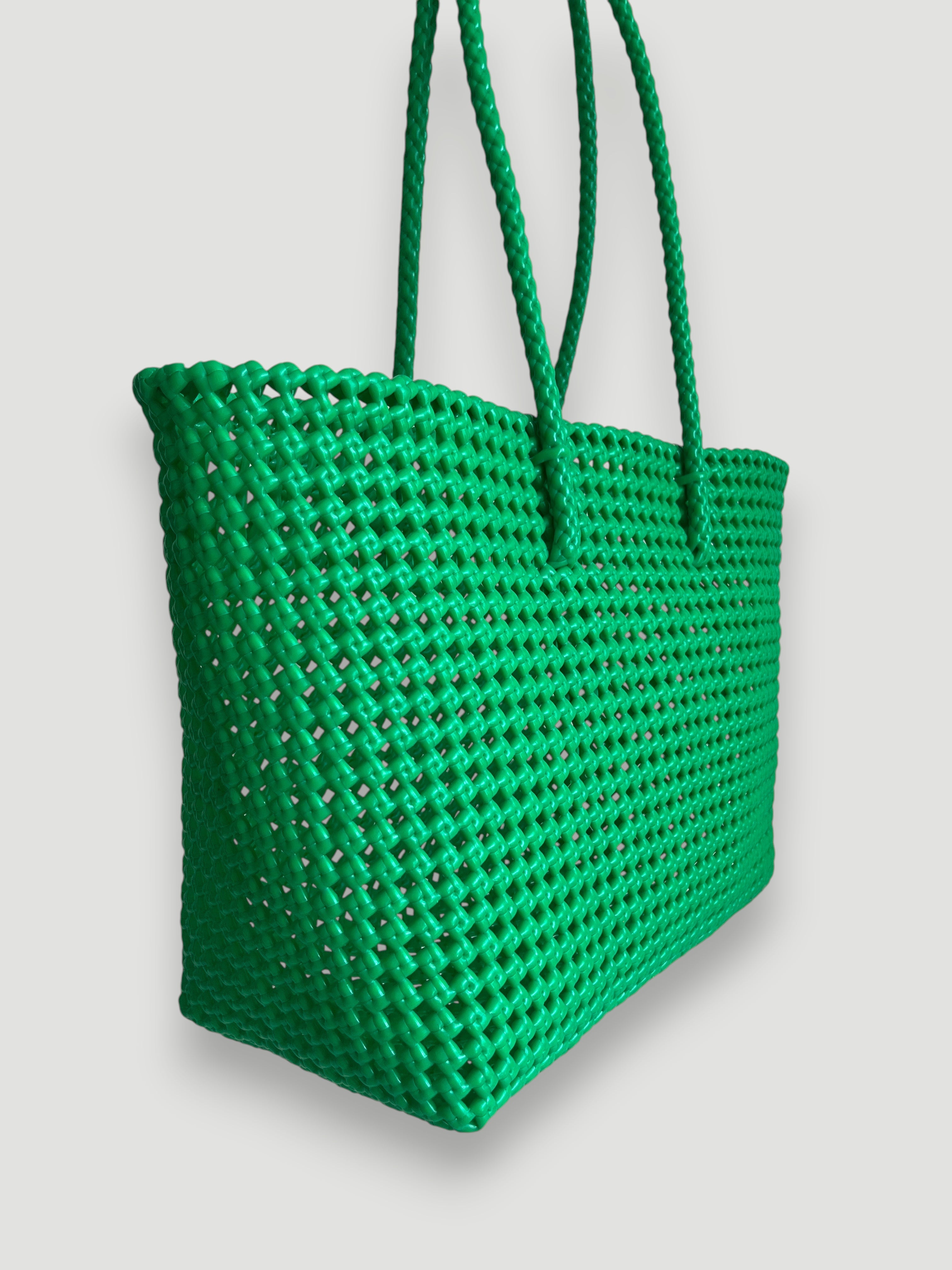 N°136L - SAC PANIER TRESSÉ MAIN - GRAND - vert