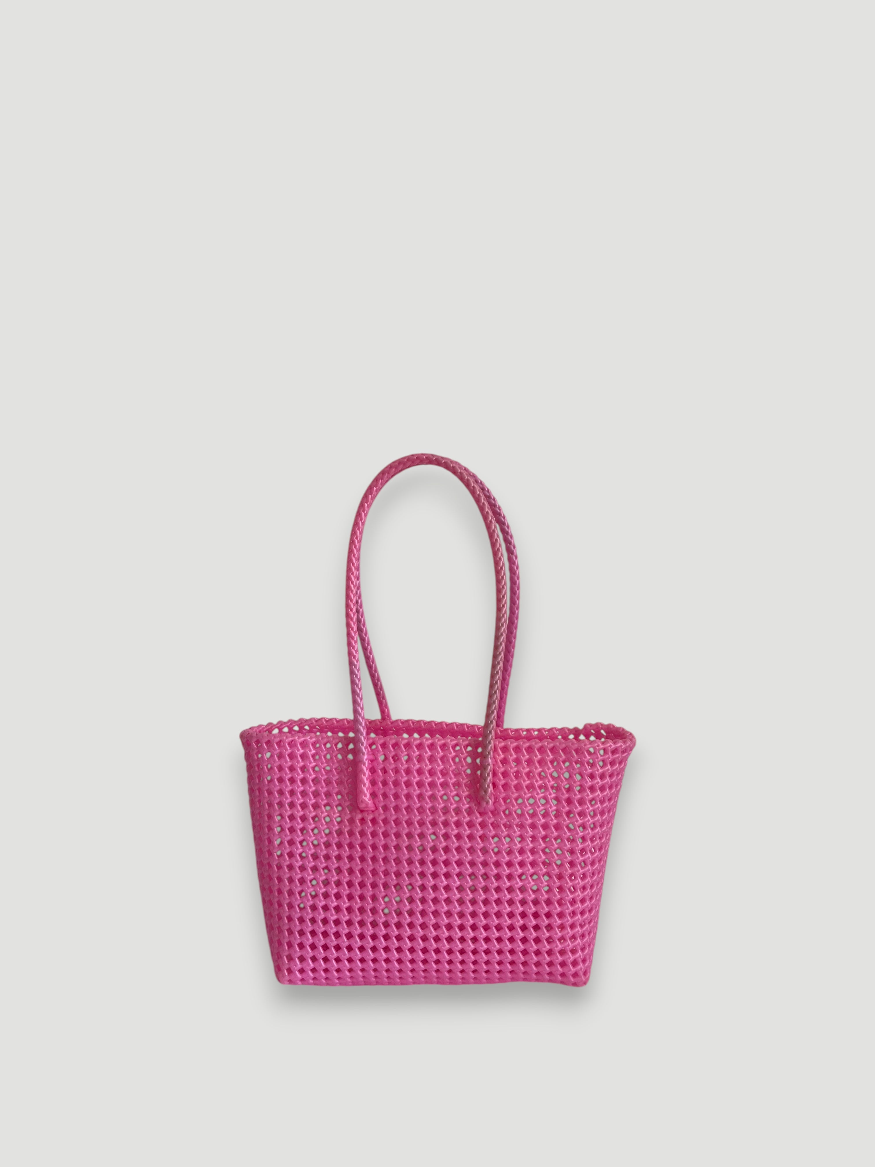 N°531M - SAC PANIER TRESSÉ MAIN - MOYEN - rose irisé