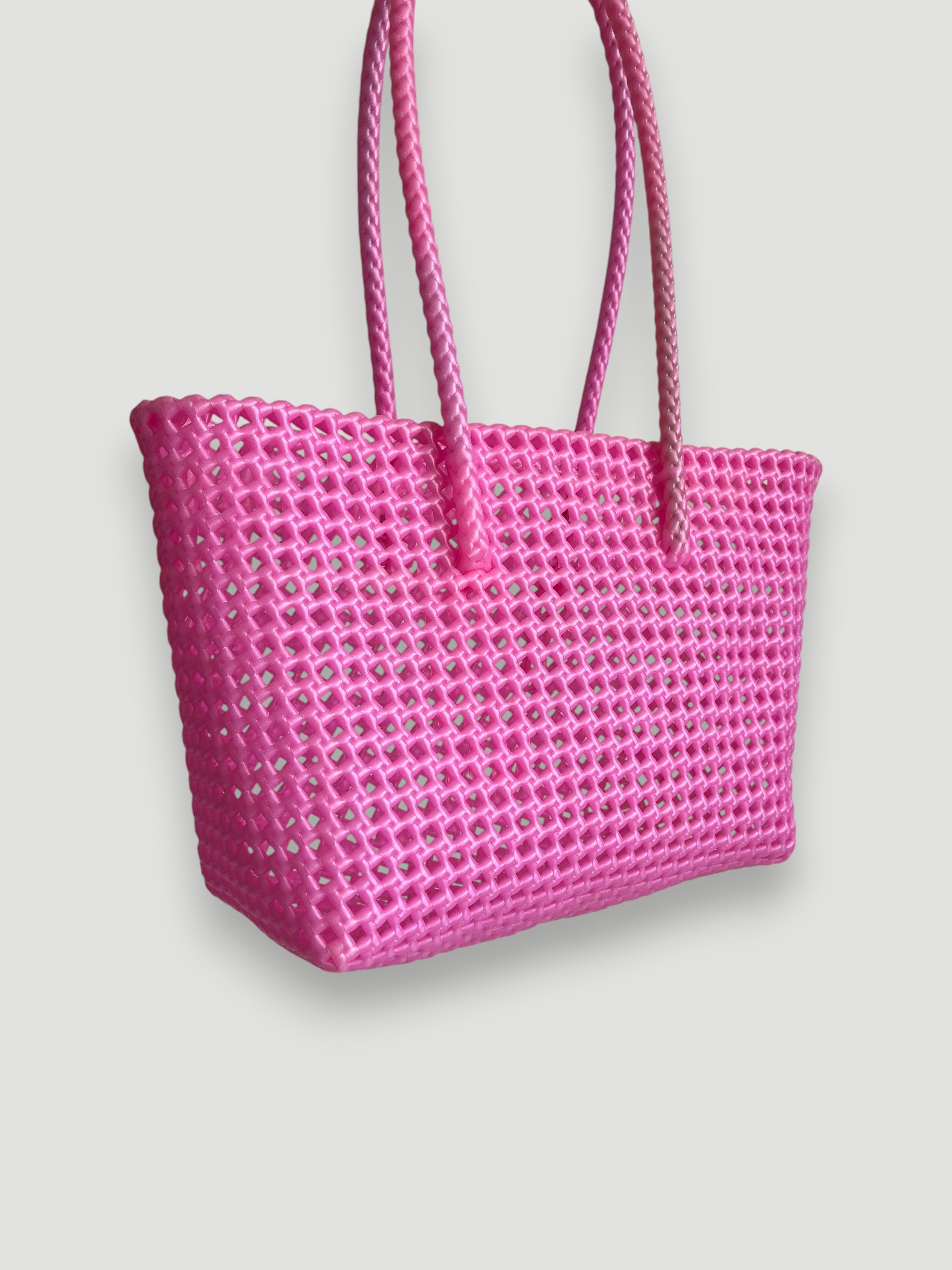 N°531M - SAC PANIER TRESSÉ MAIN - MOYEN - rose irisé