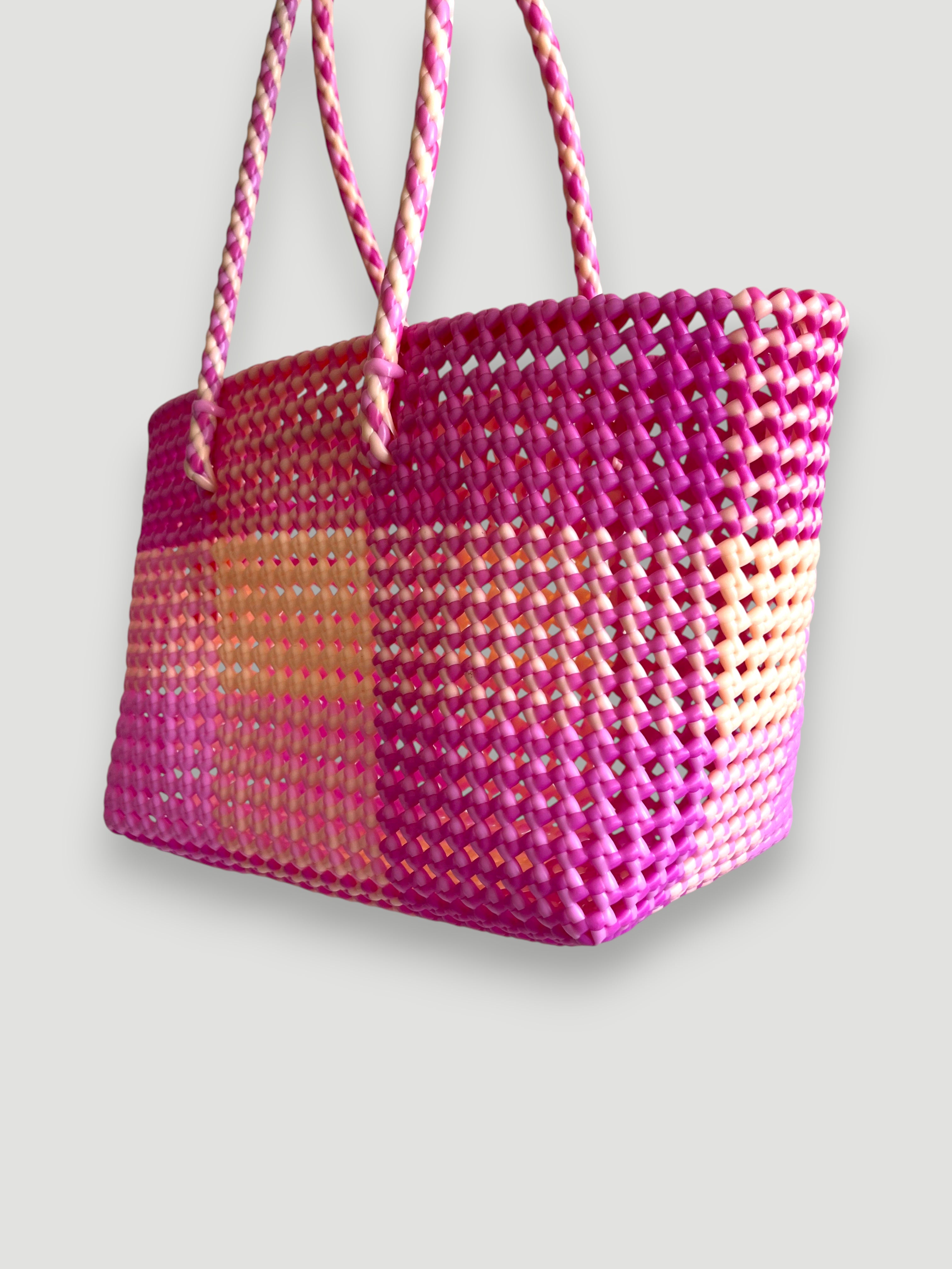 N°100M - SAC PANIER TRESSÉ MAIN - MOYEN - multicolors