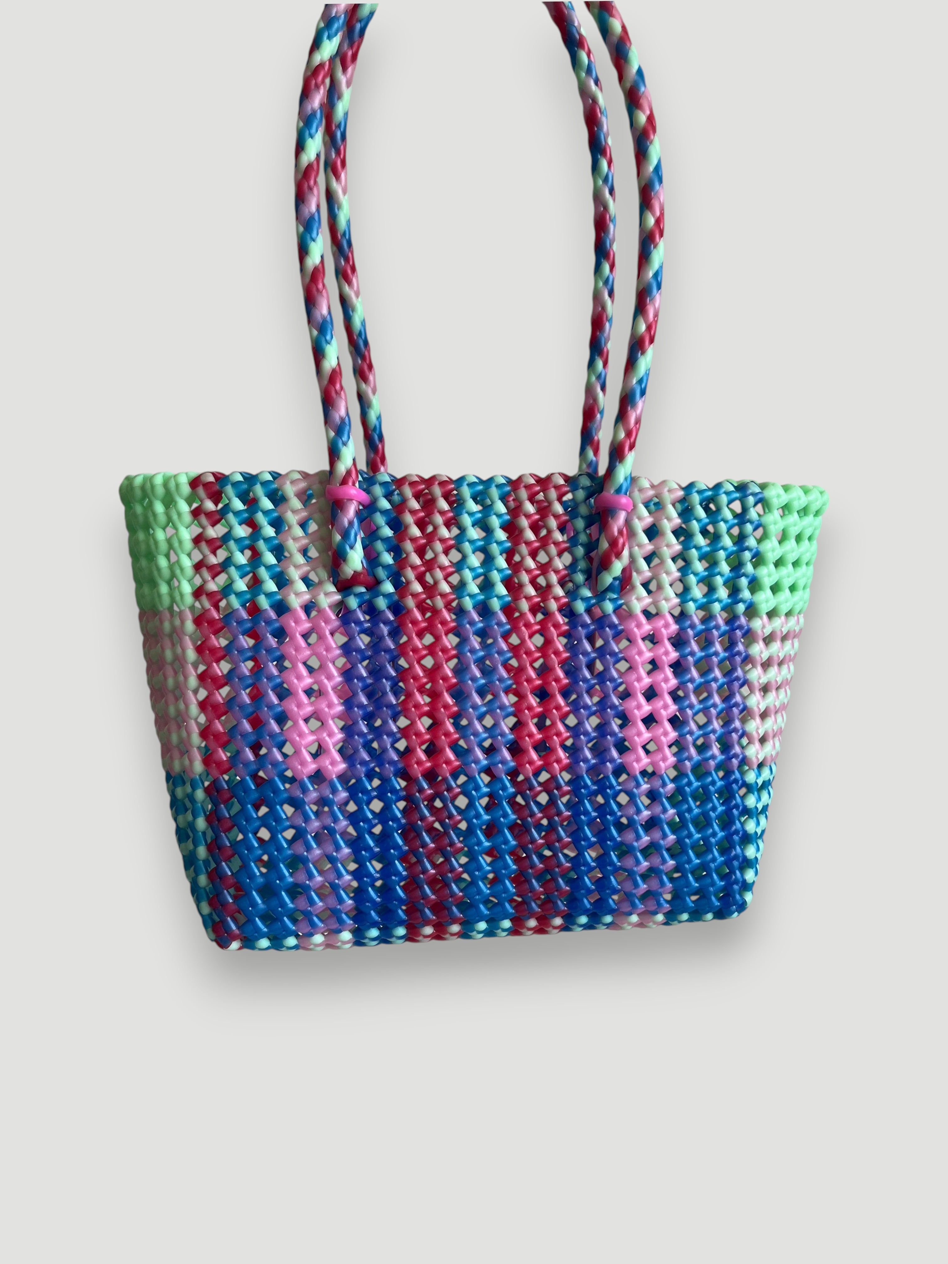 N°100S - SAC PANIER TRESSÉ MAIN - PETIT - multicolors