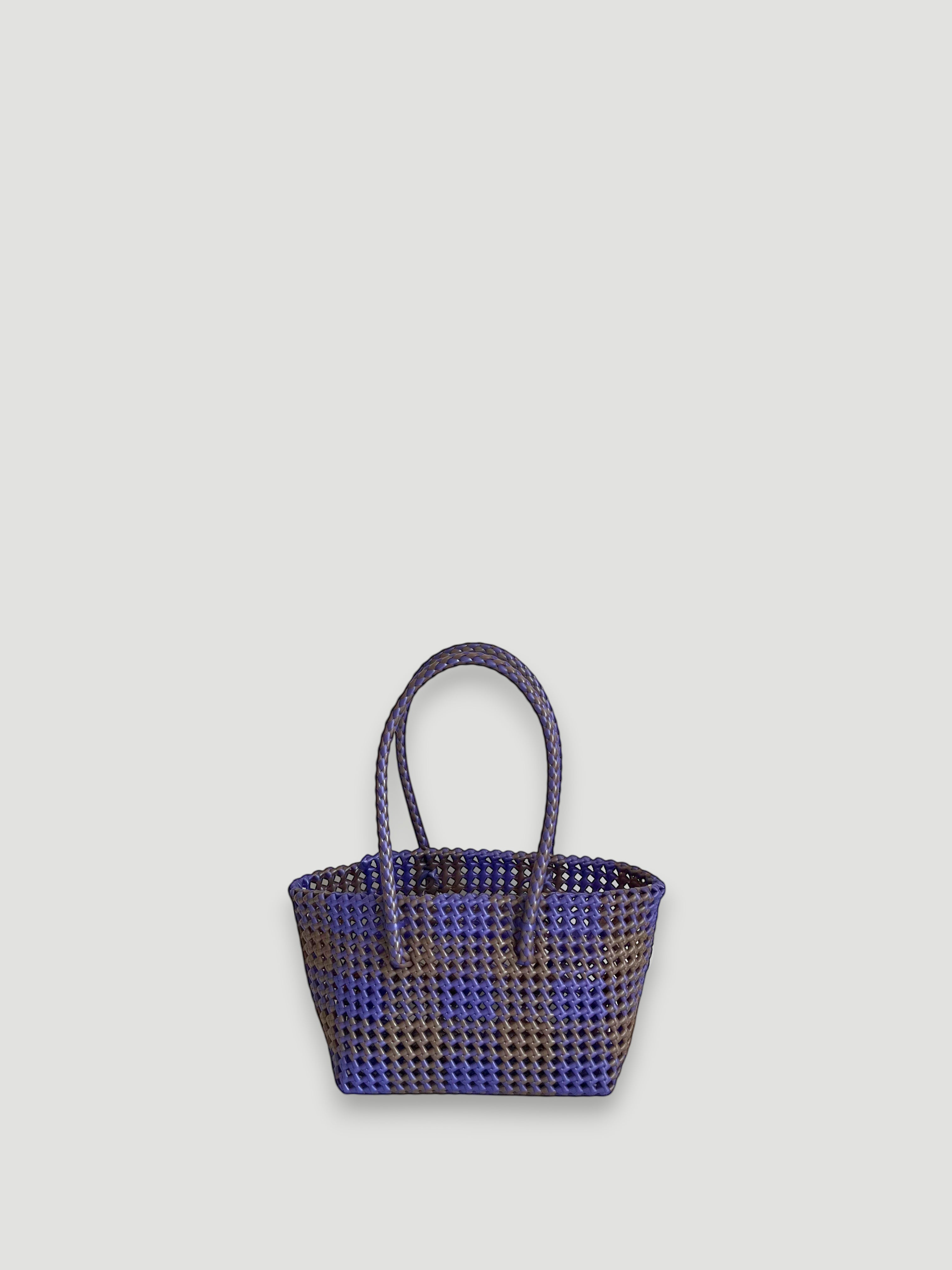N°542S - SAC PANIER TRESSÉ MAIN - PETIT - violet irisé & marron irisé
