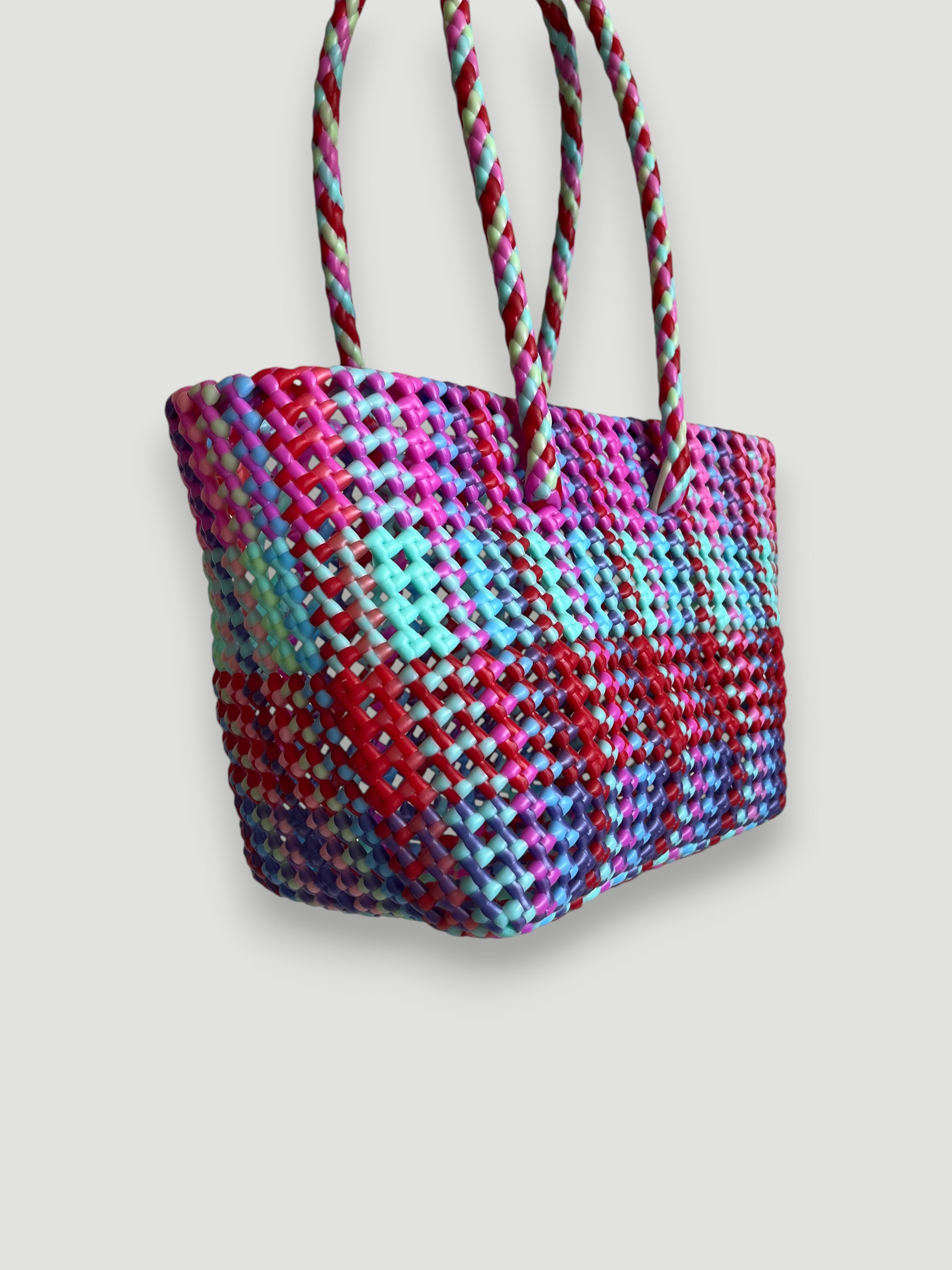 N°100S - SAC PANIER TRESSÉ MAIN - PETIT - multicolors