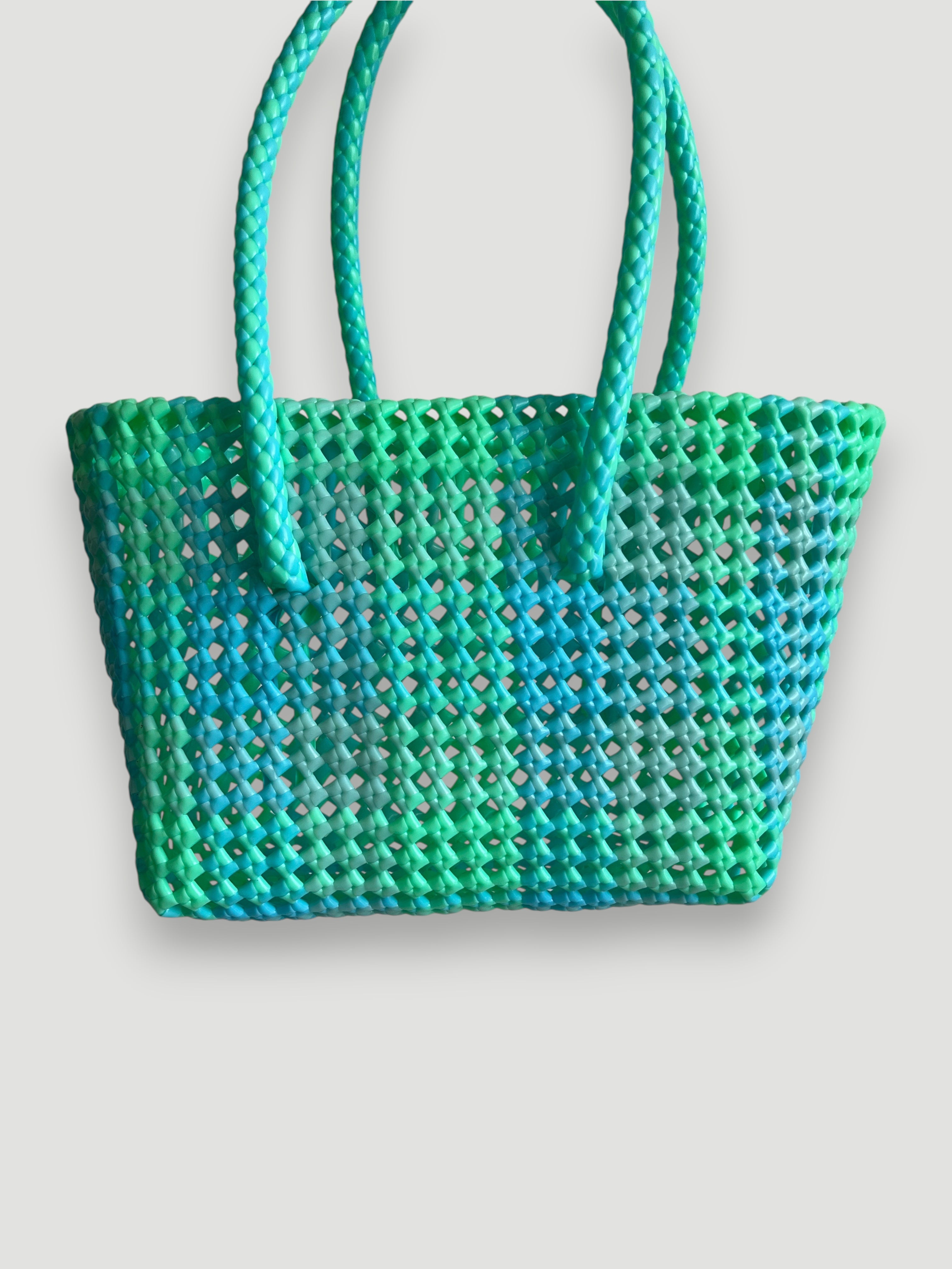N°100S - SAC PANIER TRESSÉ MAIN - PETIT - multicolors