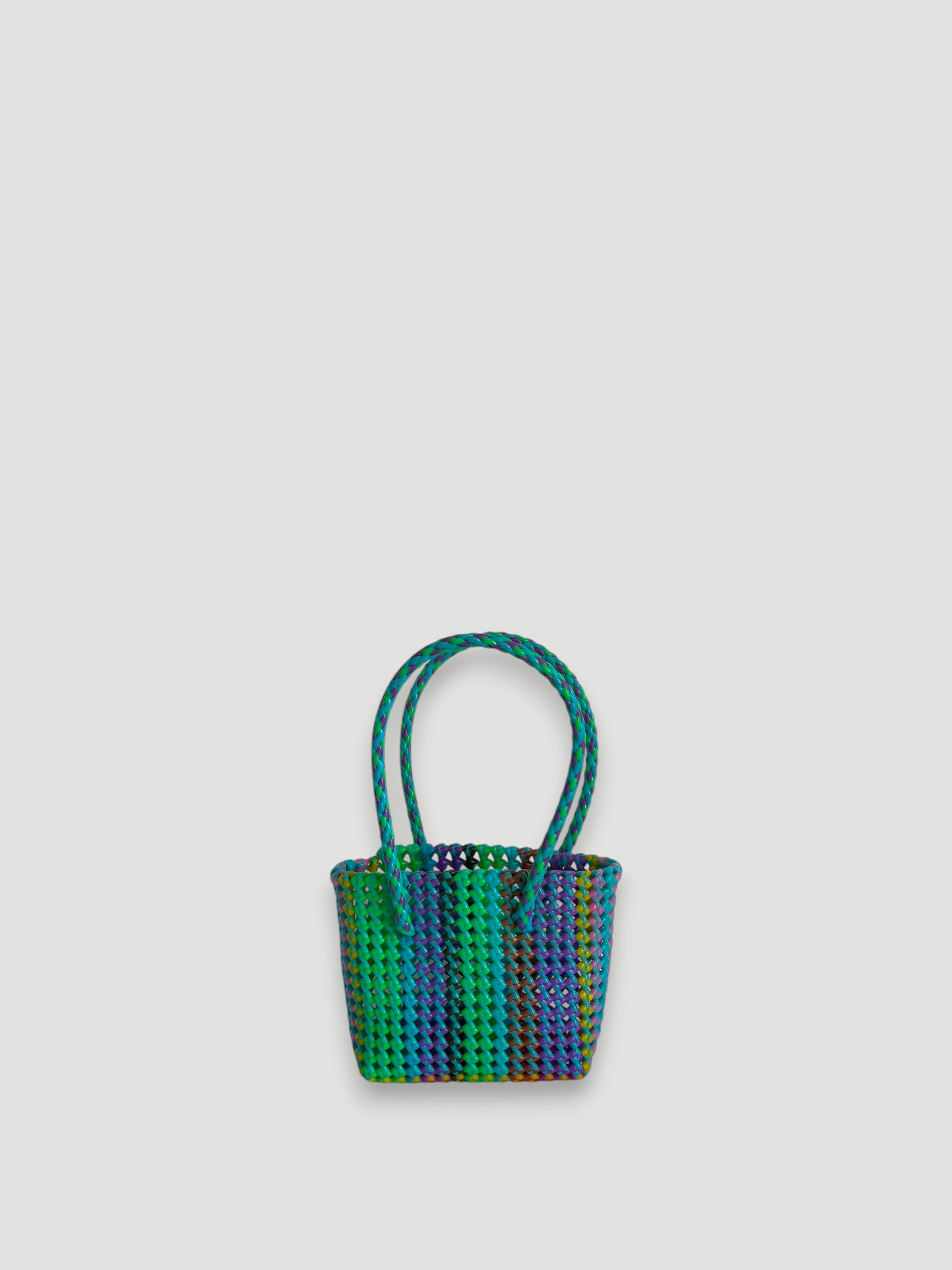 N°100XS - SAC PANIER TRESSÉ MAIN - MINI - multicolors