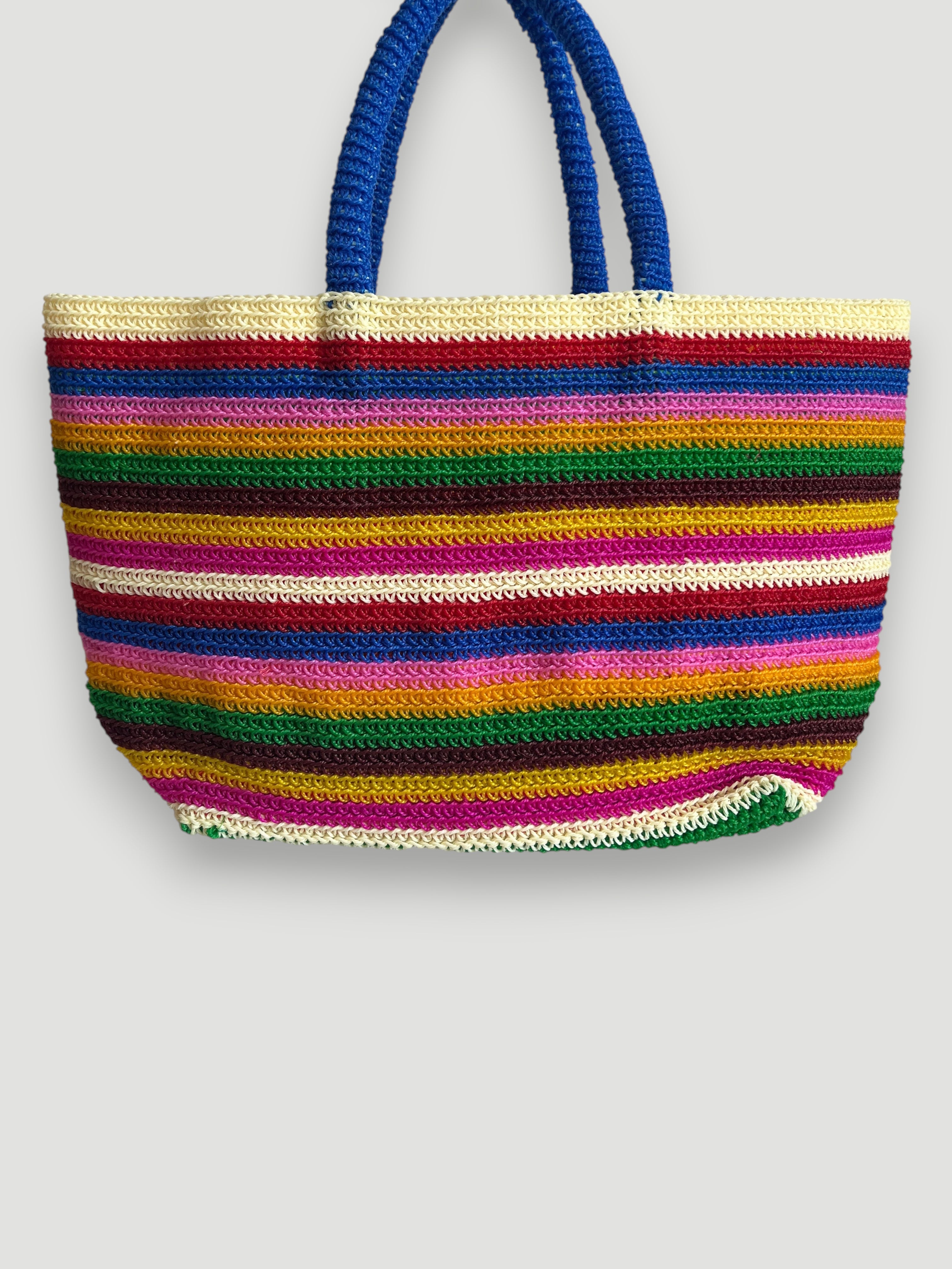 N°33SC - SAC PANIER CROCHET STRI L - GRAND - multicolors