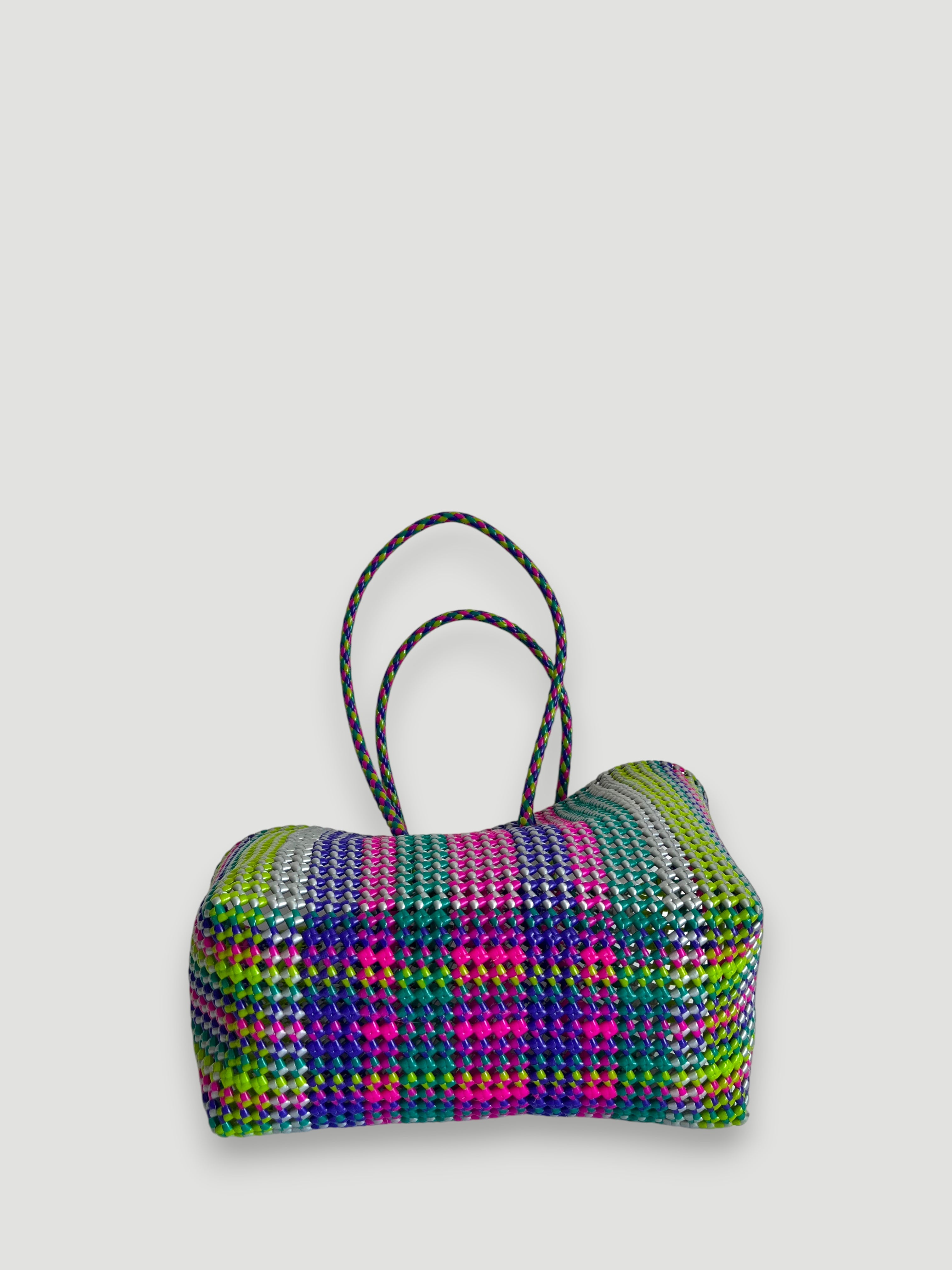N°416L - SAC PANIER TRESSÉ MAIN - GRAND - multicolors