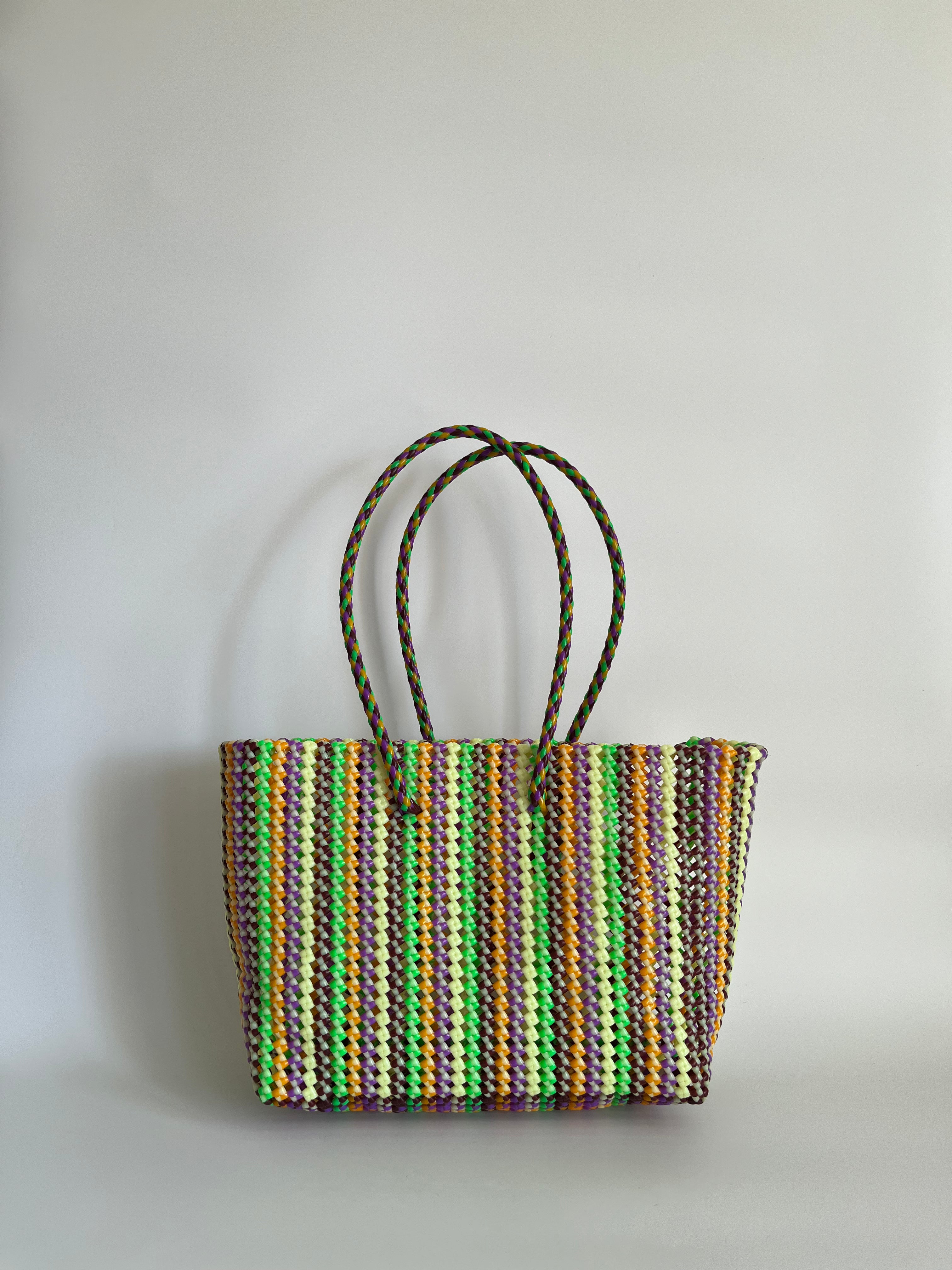 N°422L - SAC PANIER TRESSÉ MAIN - GRAND - multicolors