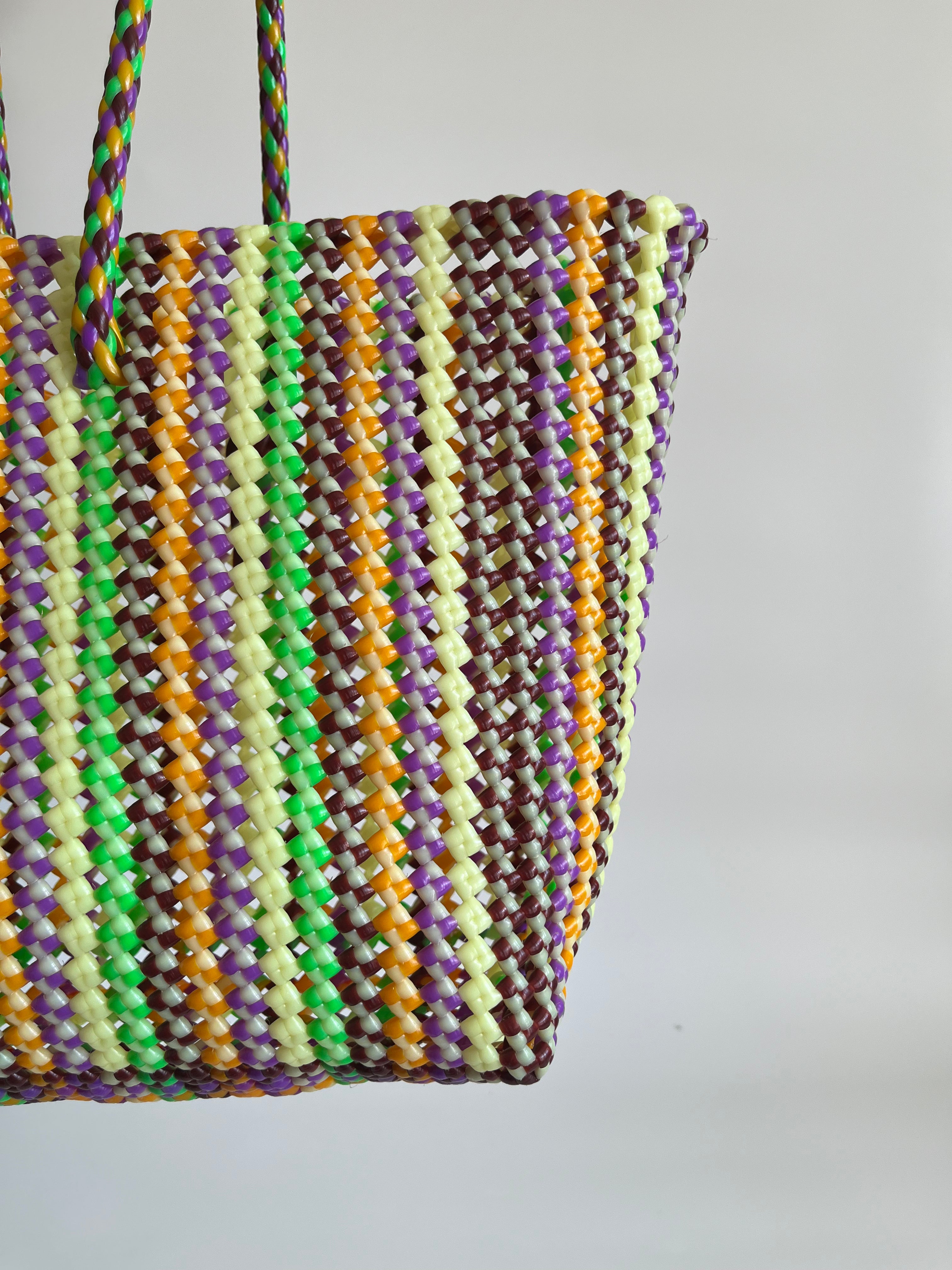 N°422L - SAC PANIER TRESSÉ MAIN - GRAND - multicolors