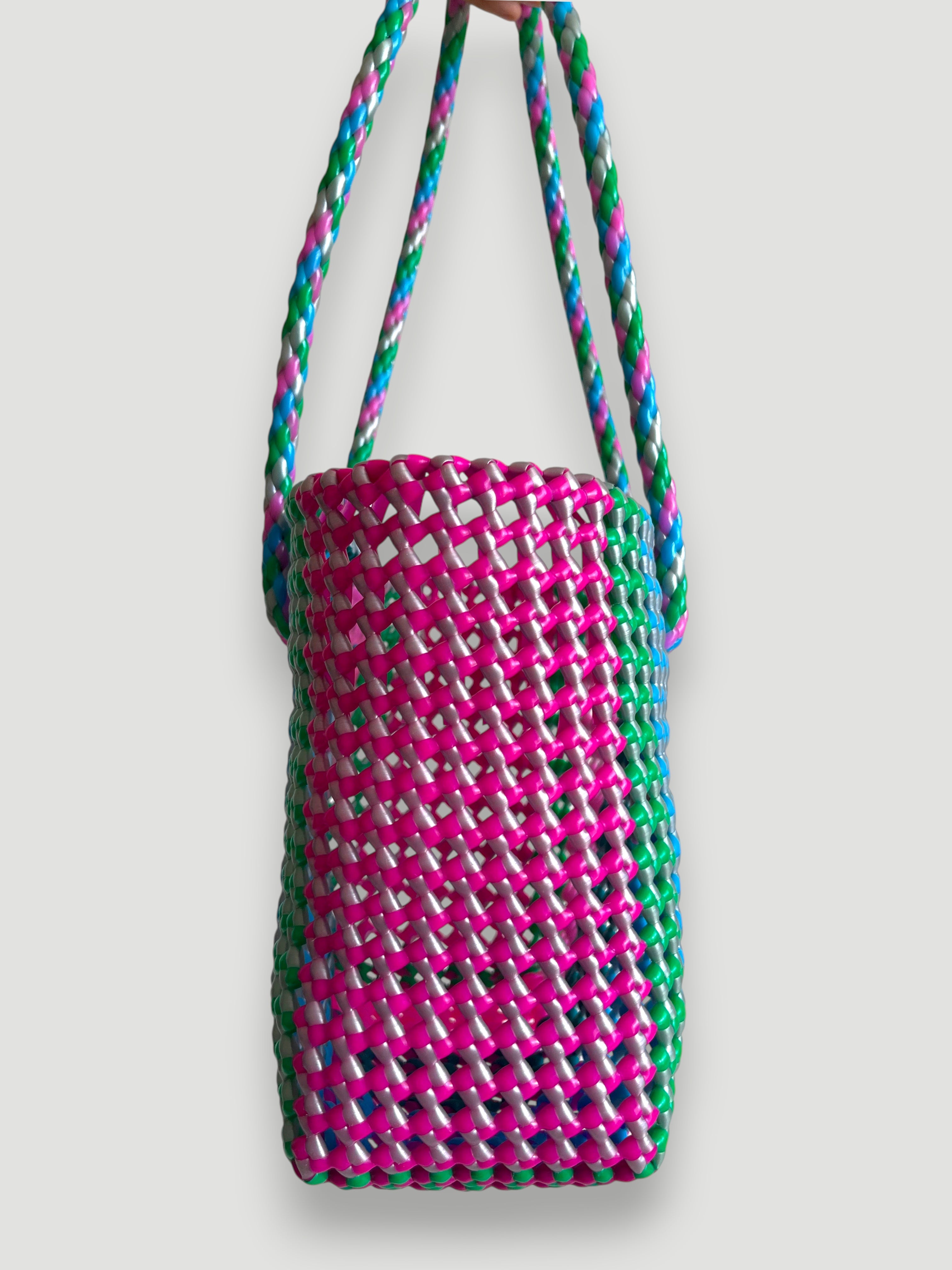 N°452S - SAC PANIER TRESSÉ MAIN - PETIT - multicolors