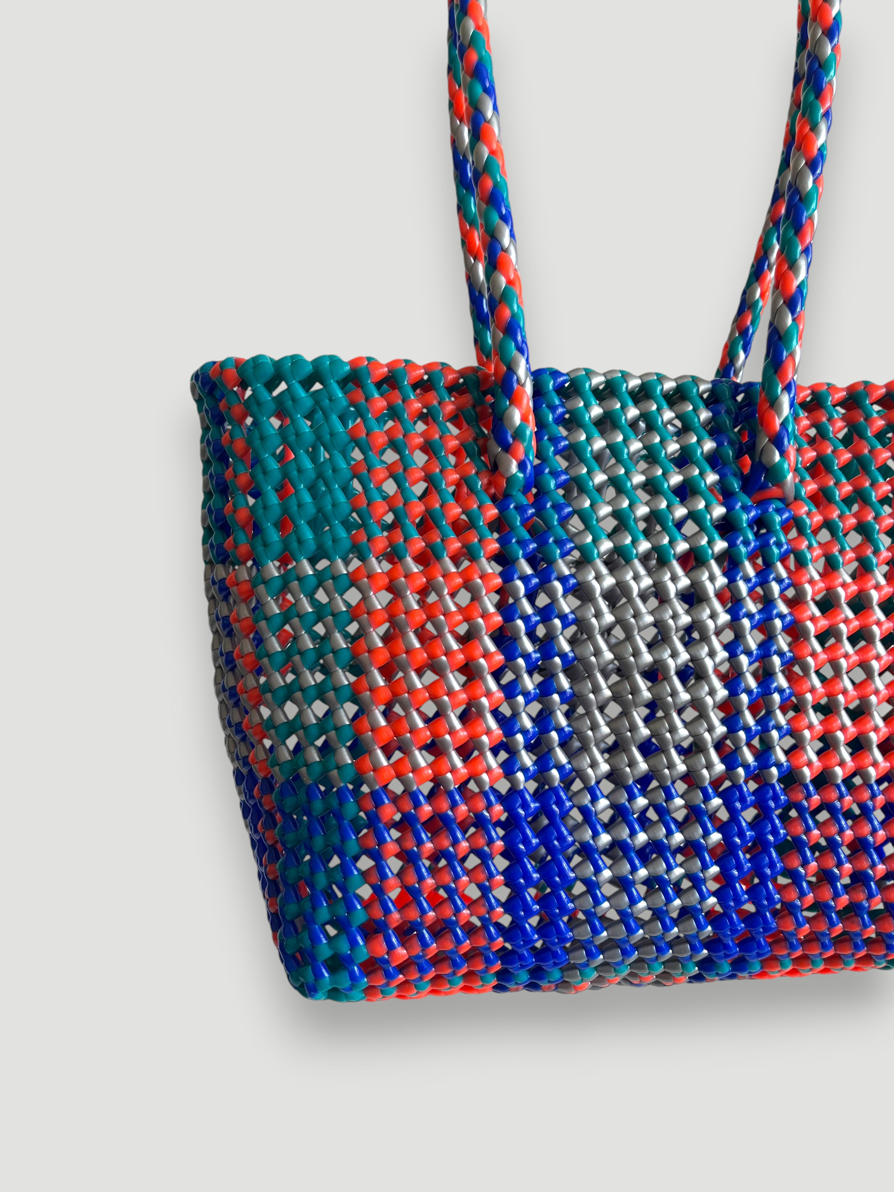 N°453S - SAC PANIER TRESSÉ MAIN - PETIT - multicolors