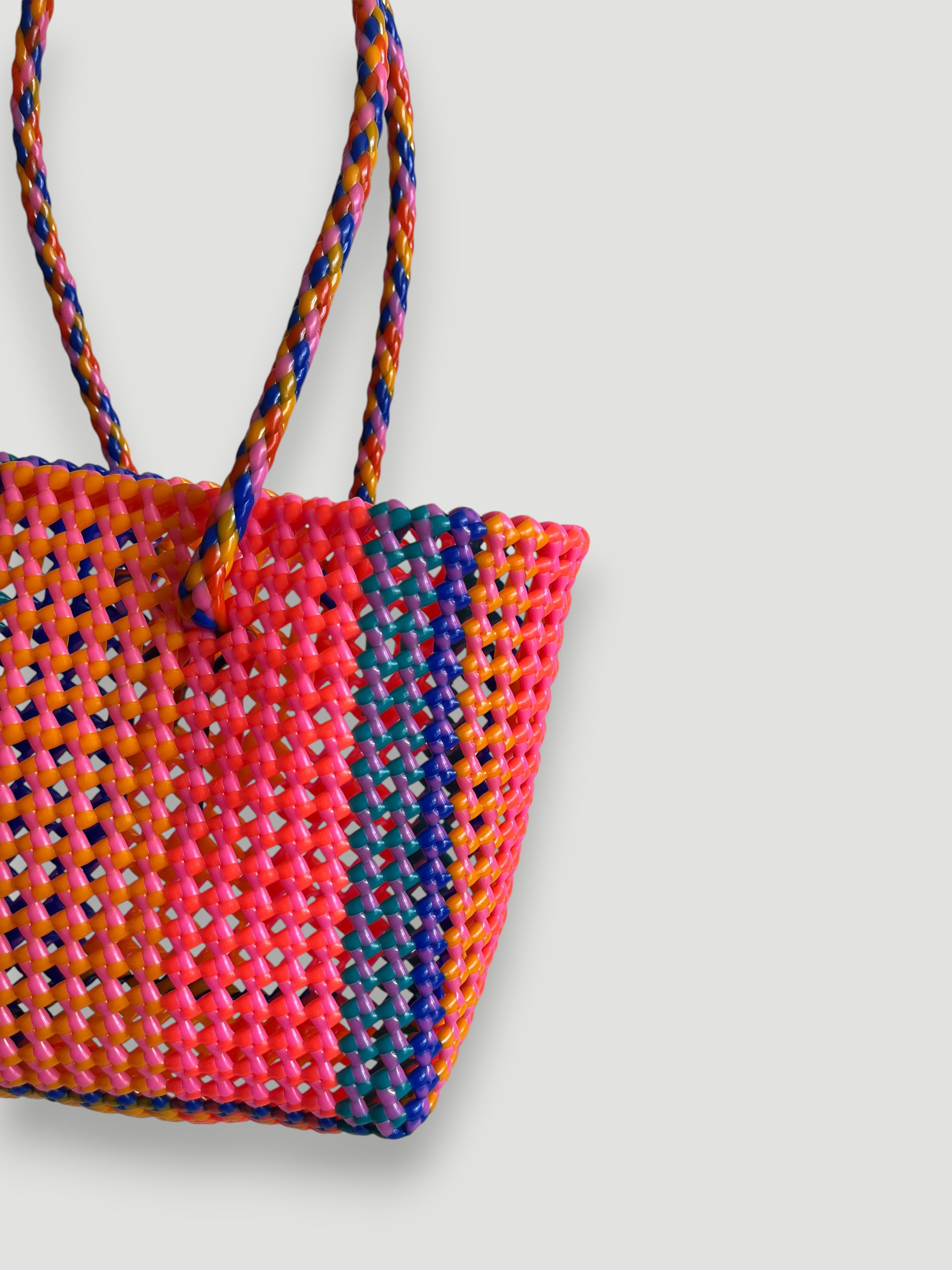 N°455S - SAC PANIER TRESSÉ MAIN - PETIT - multicolors