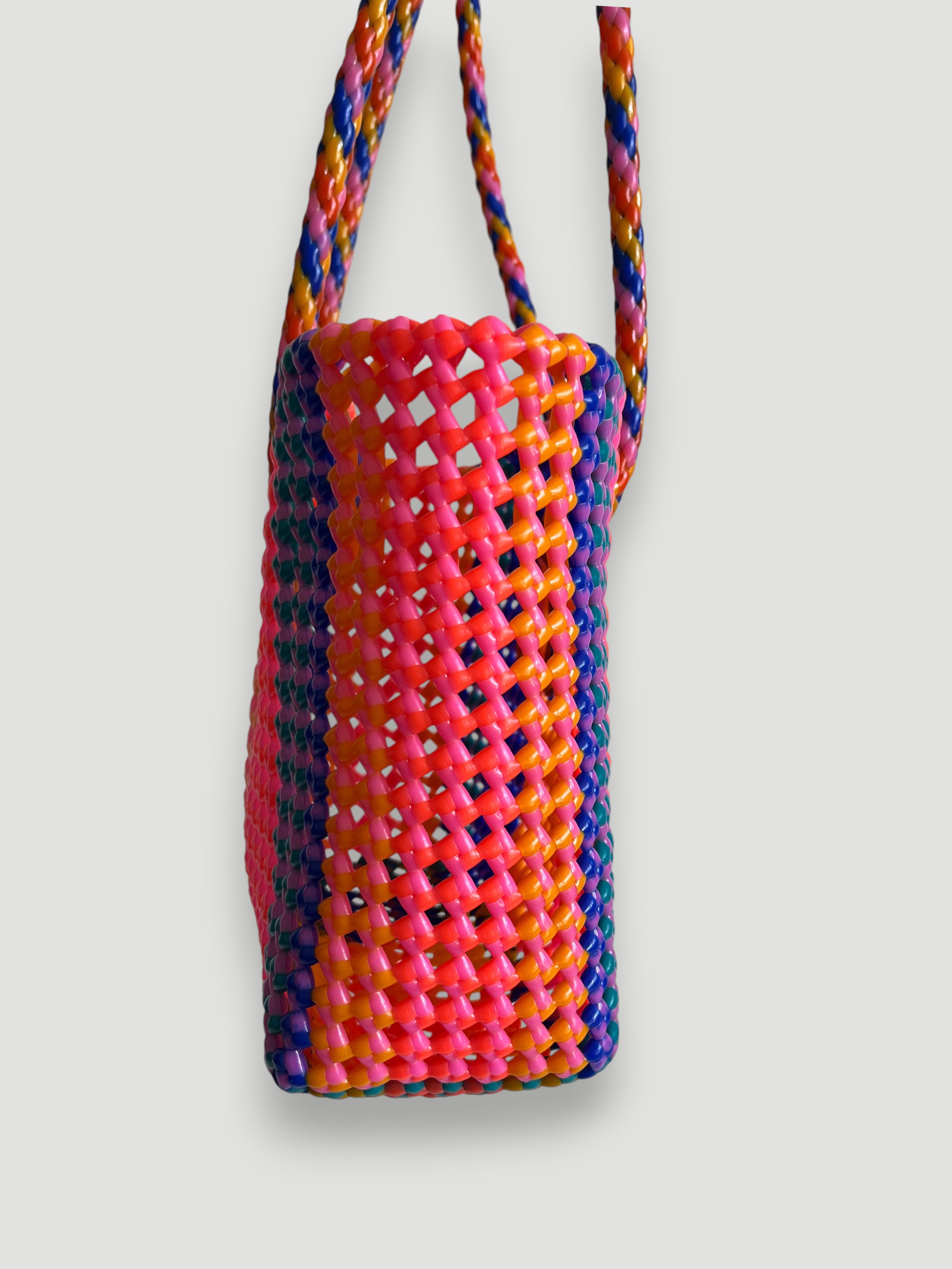 N°455S - SAC PANIER TRESSÉ MAIN - PETIT - multicolors