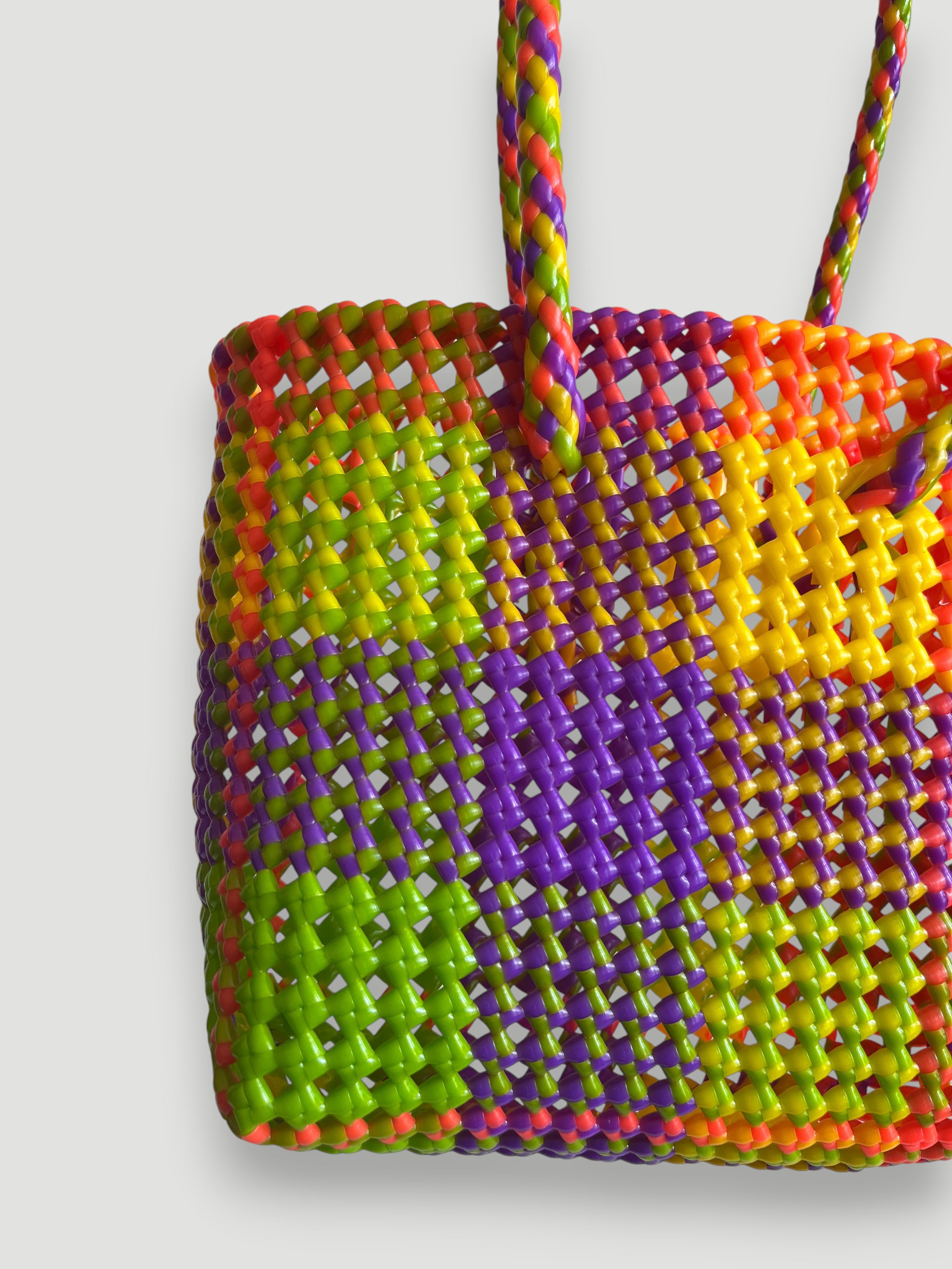 N°460S - SAC PANIER TRESSÉ MAIN - PETIT - multicolors