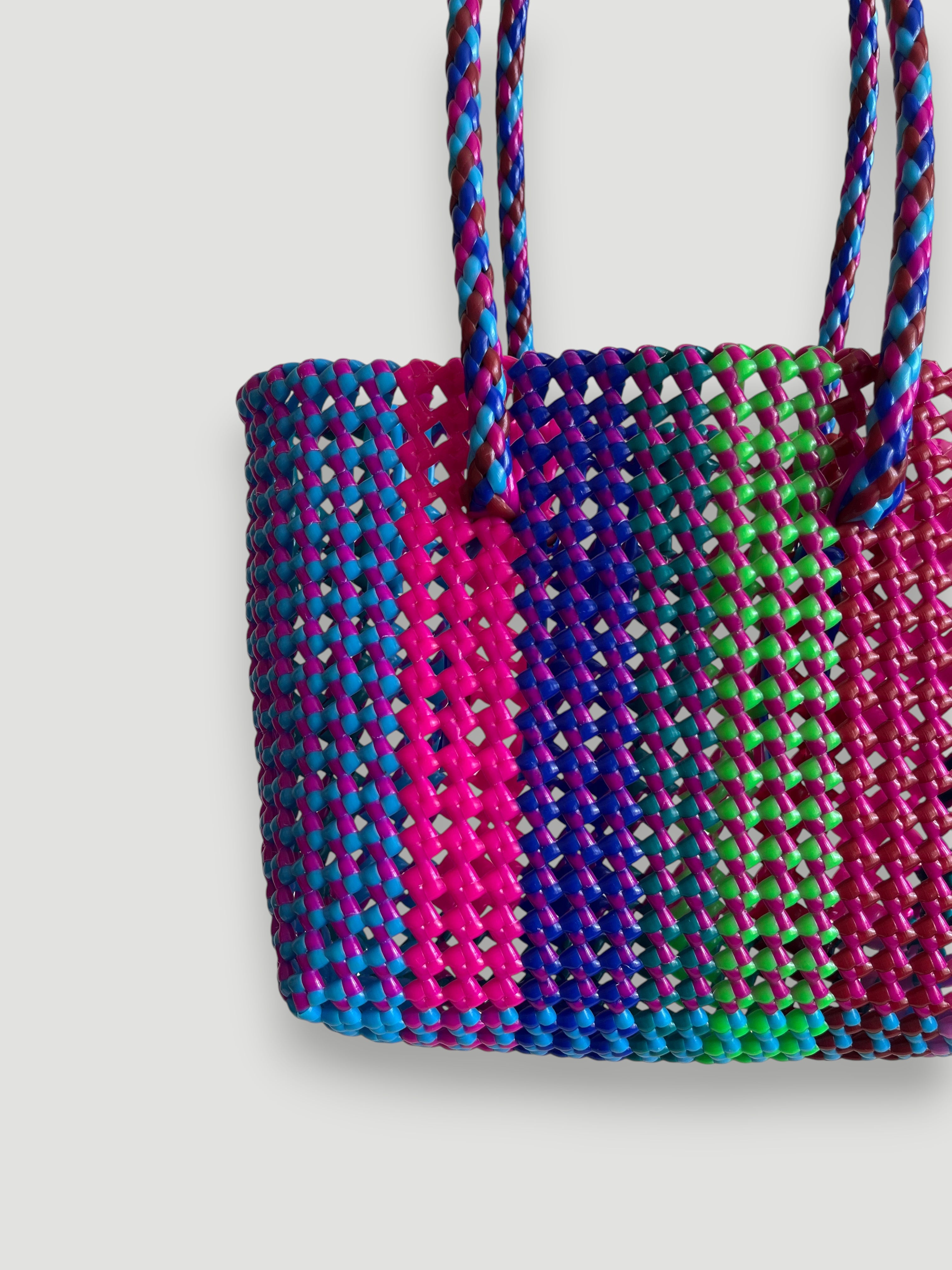 N°466S - SAC PANIER TRESSÉ MAIN - PETIT - multicolors
