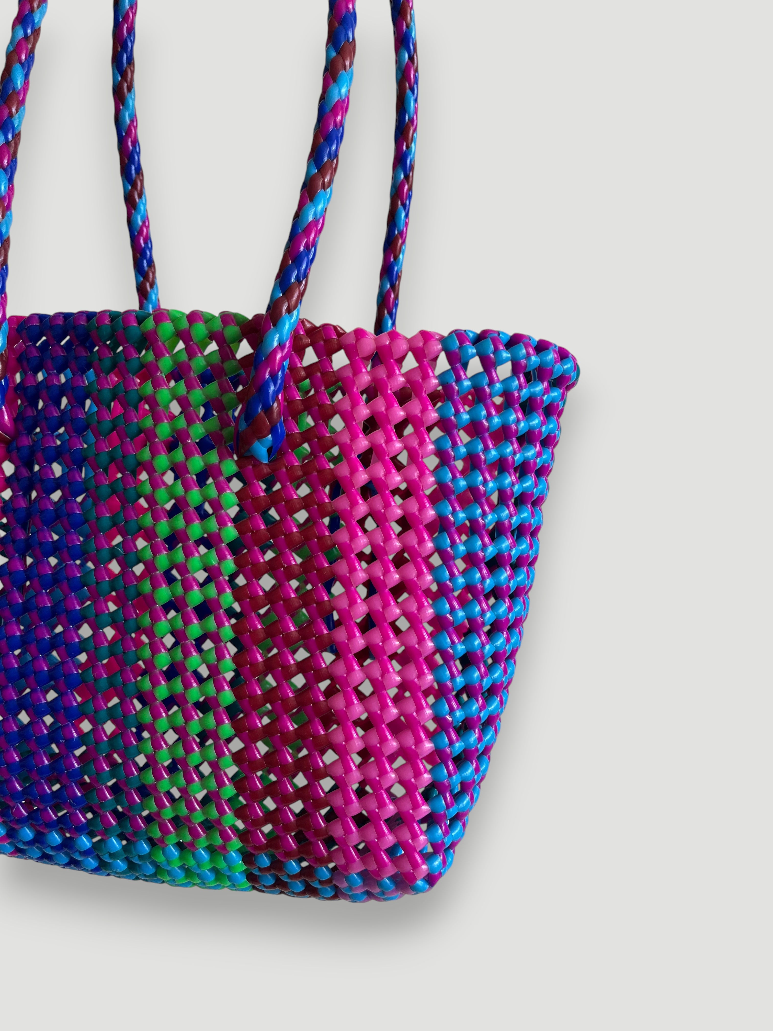 N°466S - SAC PANIER TRESSÉ MAIN - PETIT - multicolors