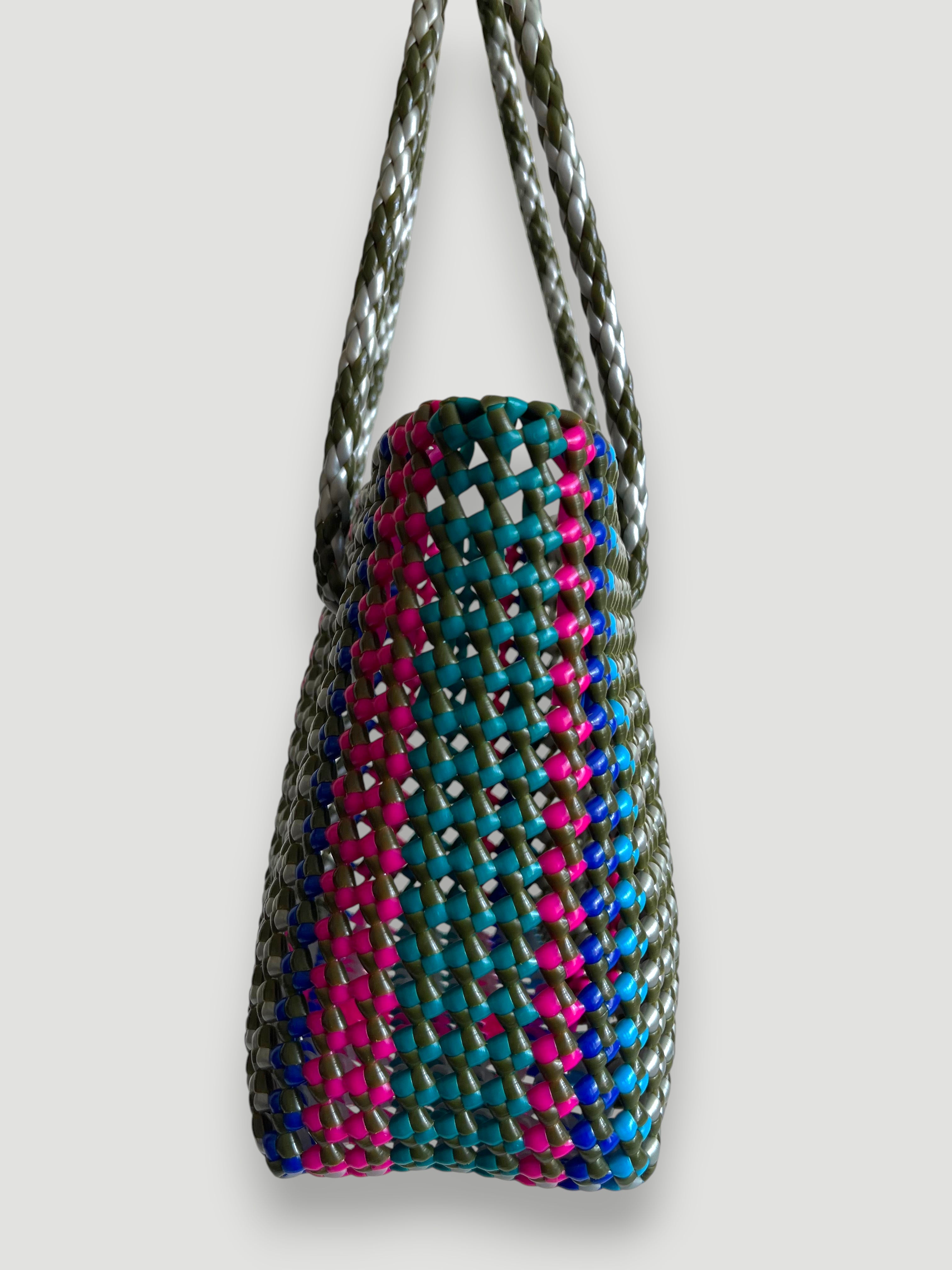 N°465S - SAC PANIER TRESSÉ MAIN - PETIT - multicolors