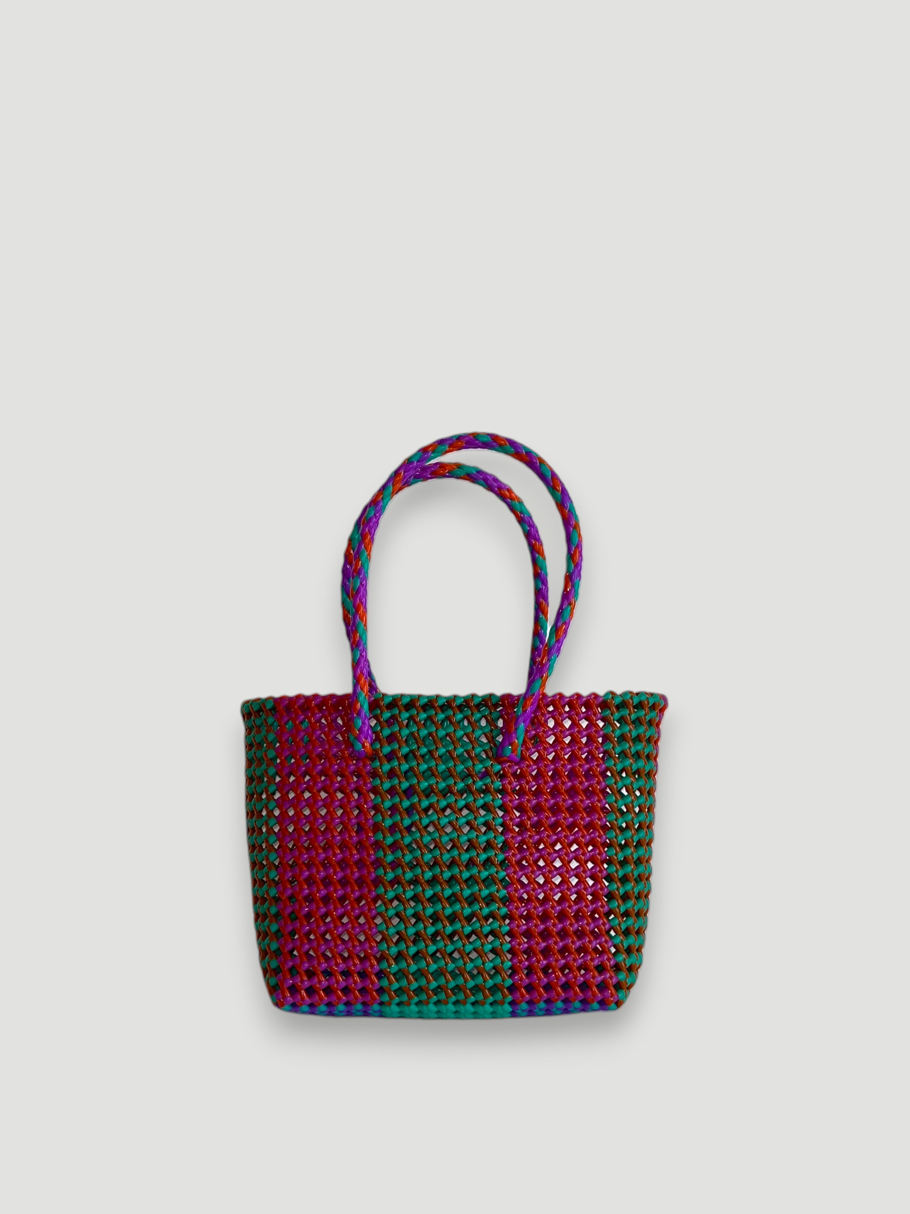 N°235S - SAC PANIER TRESSÉ MAIN - PETIT - multicolors