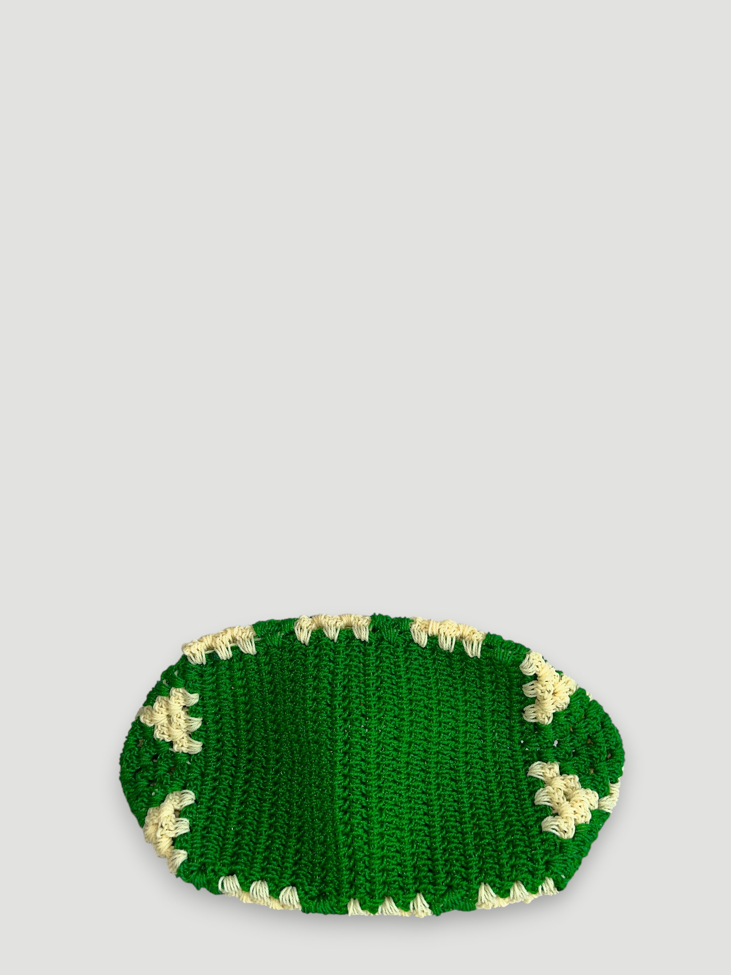 No. 5SC - CROCHET BASKET BAG - Small - Green & Ecru