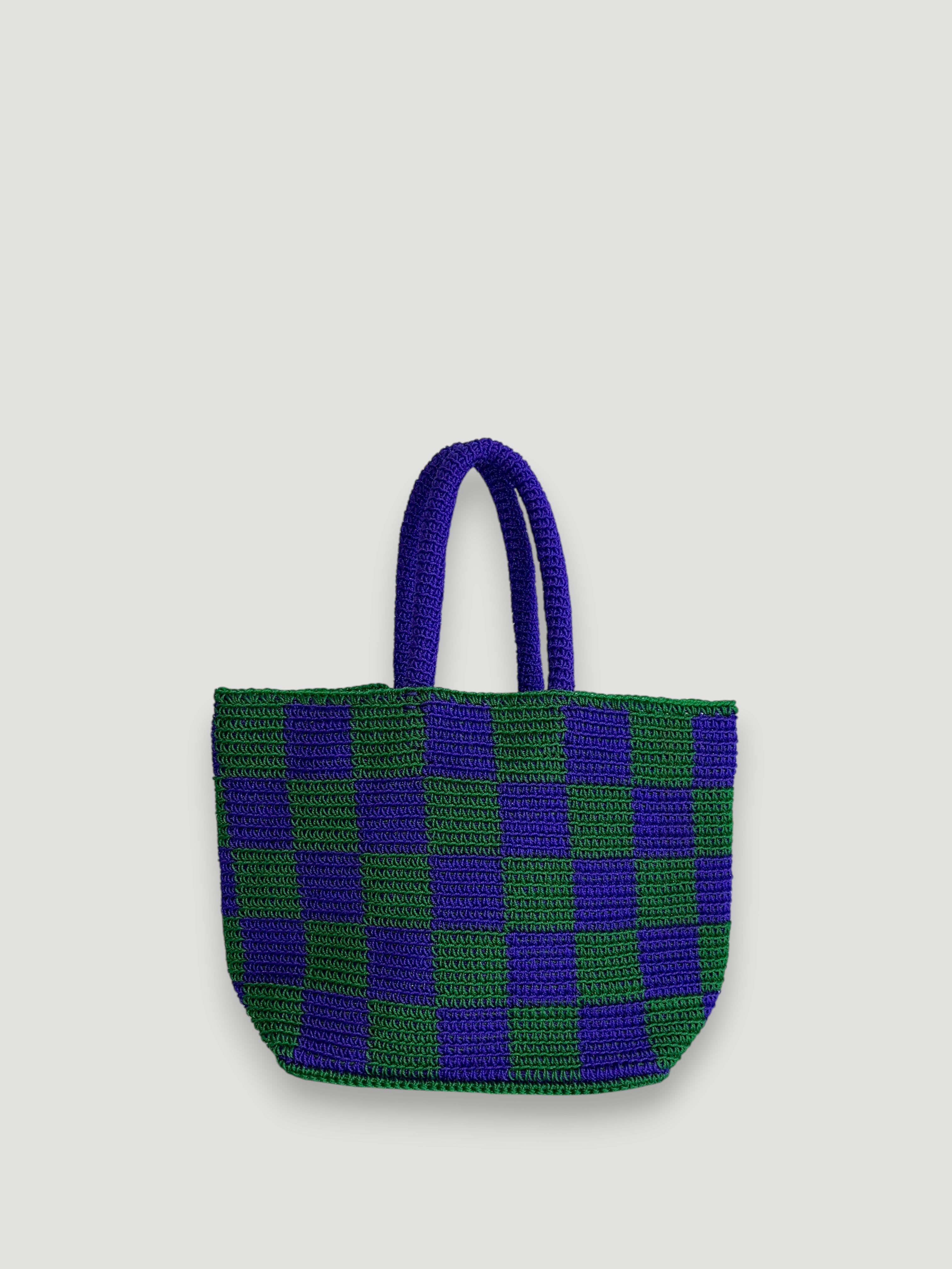 N°25SC - SAC PANIER CROCHET DAMIER L - GRAND - VIOLET & BLEU FONCE
