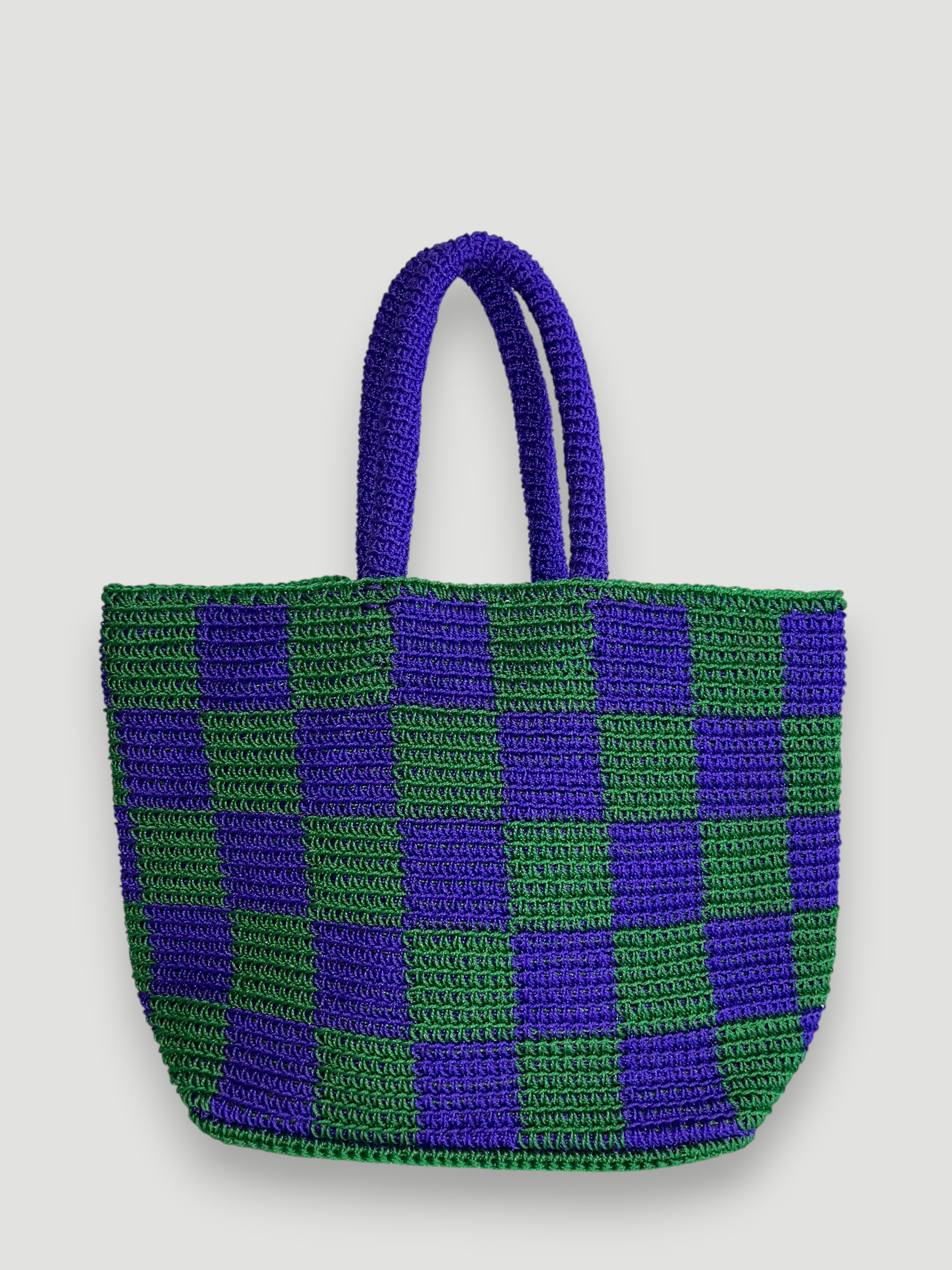 No. 25SC - CROCHET BASKET BAG - Large - Purple & Dark Blue