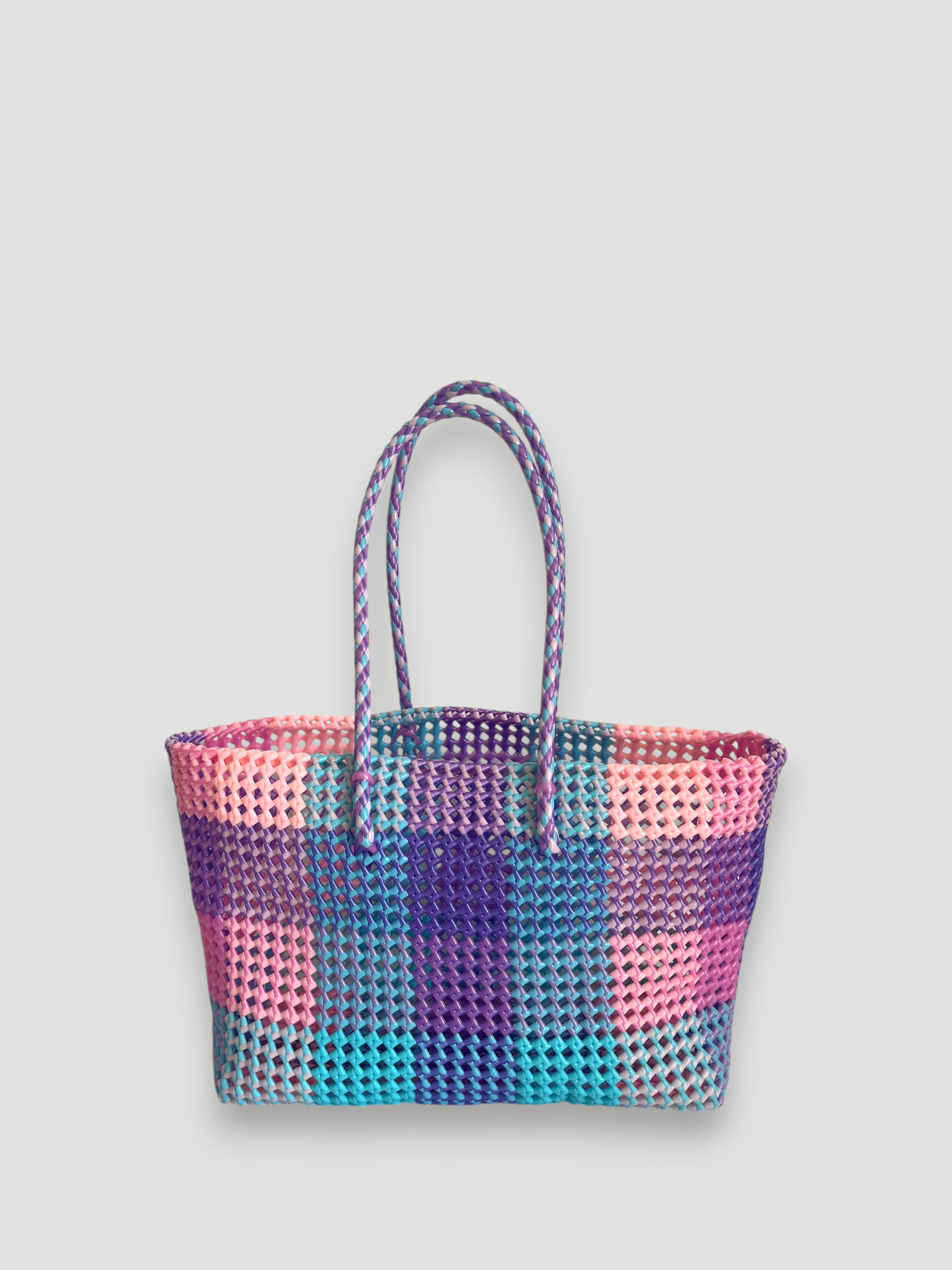 N°100L - SAC PANIER TRESSÉ MAIN - GRAND - multicolors