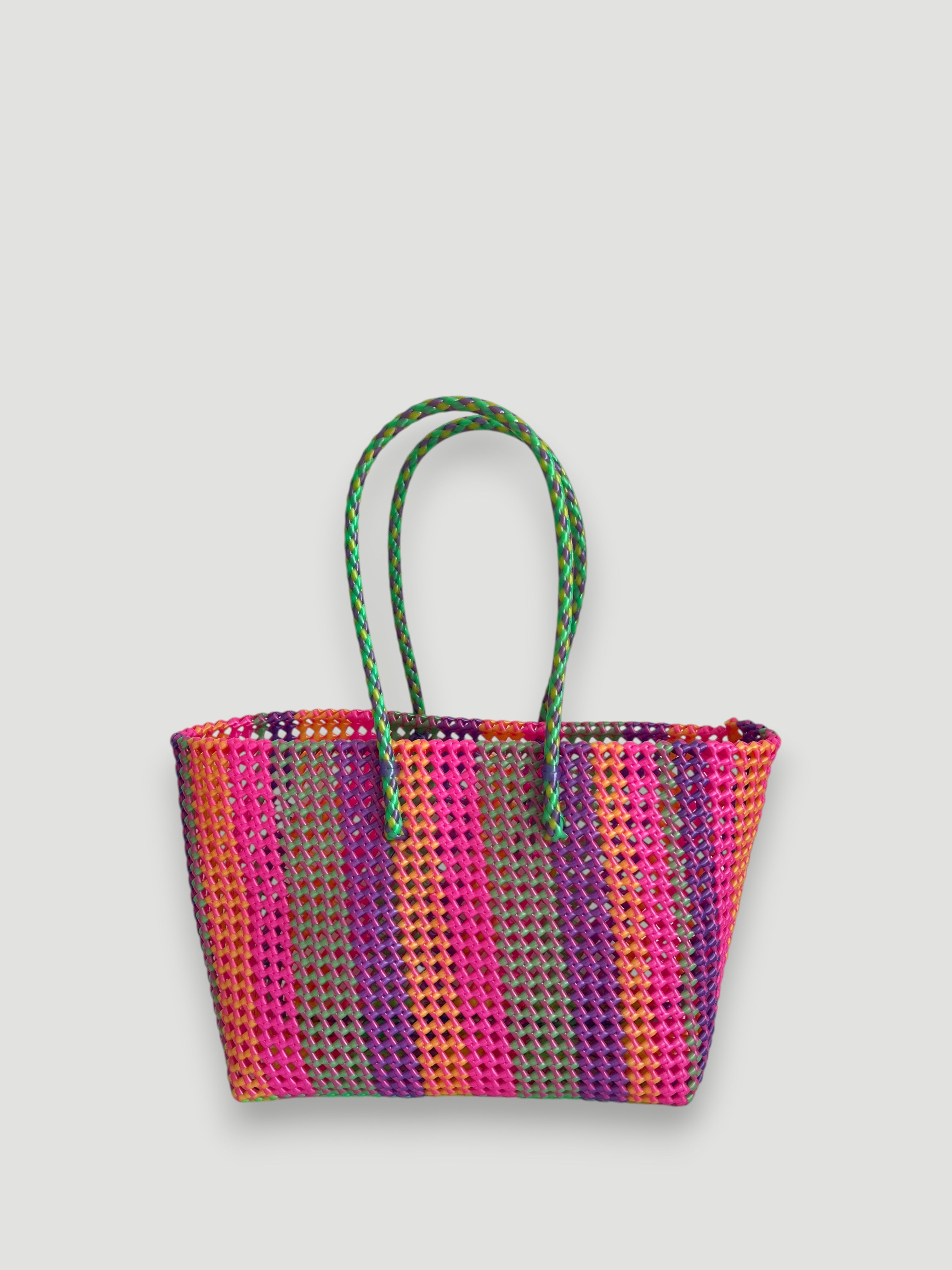 N°100L - SAC PANIER TRESSÉ MAIN - GRAND - multicolors