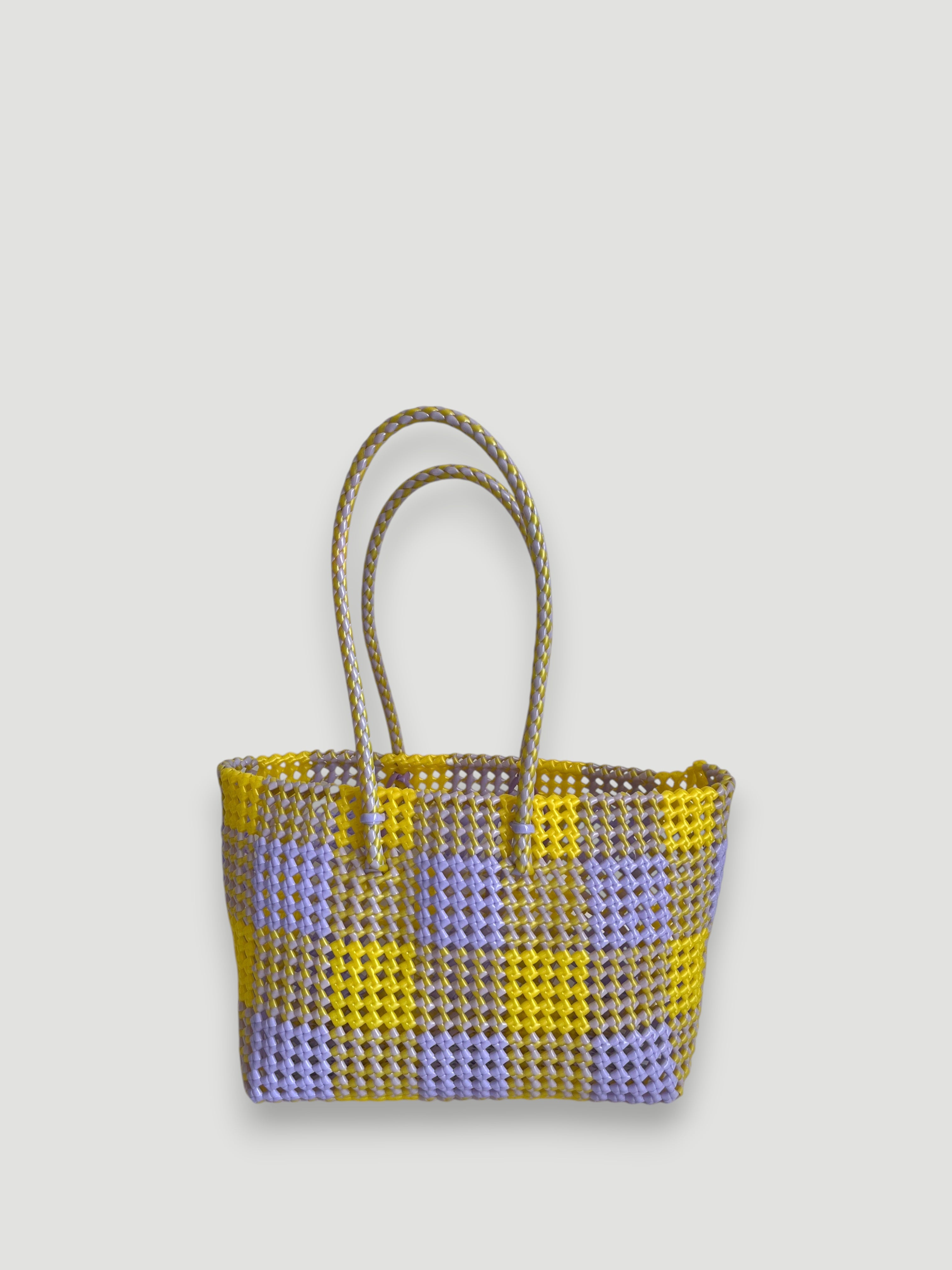 N°549M - SAC PANIER TRESSÉ MAIN - MOYEN - lavande & jaune irisé