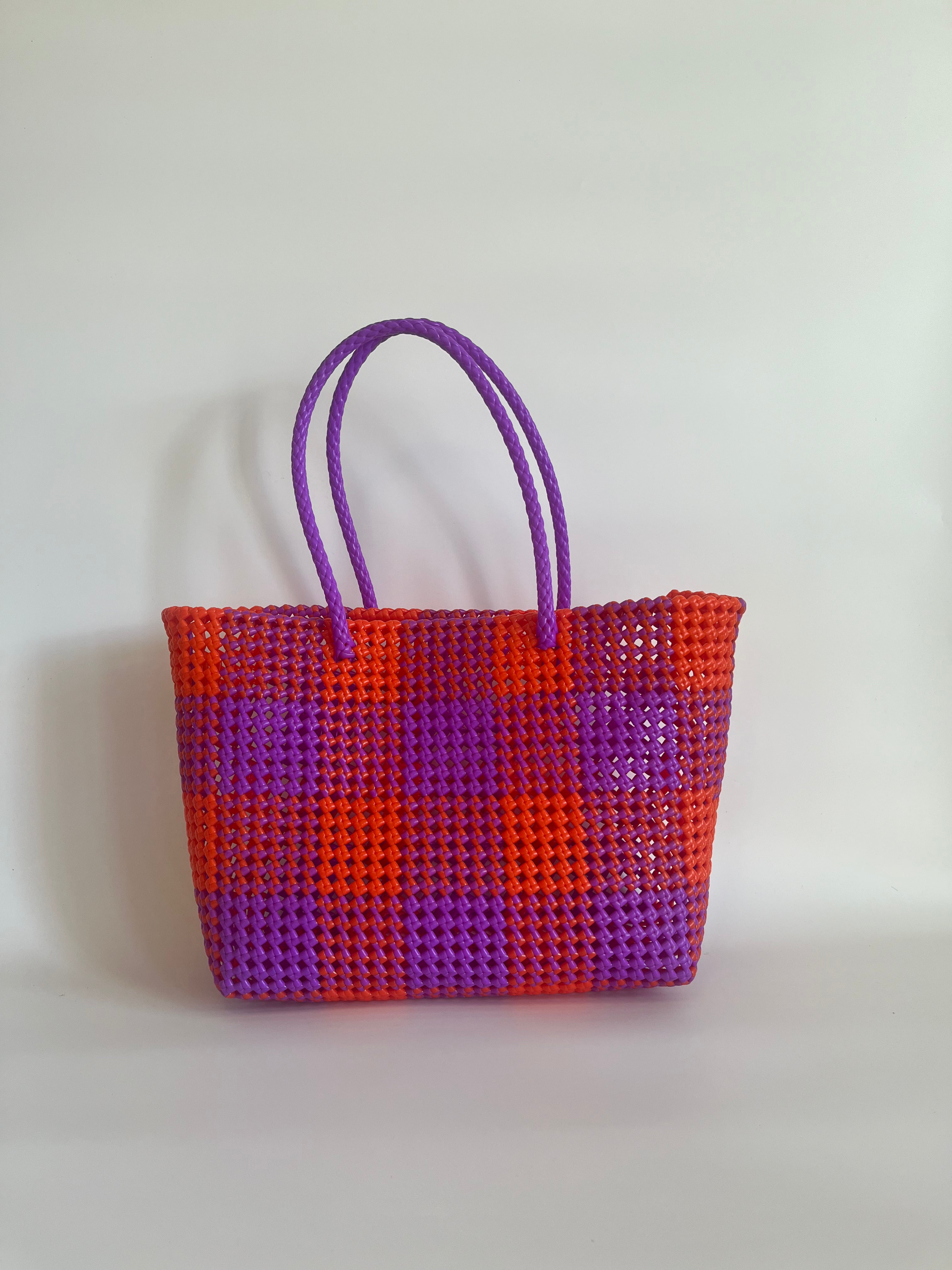 N°89L - SAC PANIER TRESSÉ MAIN - GRAND - violet & orange