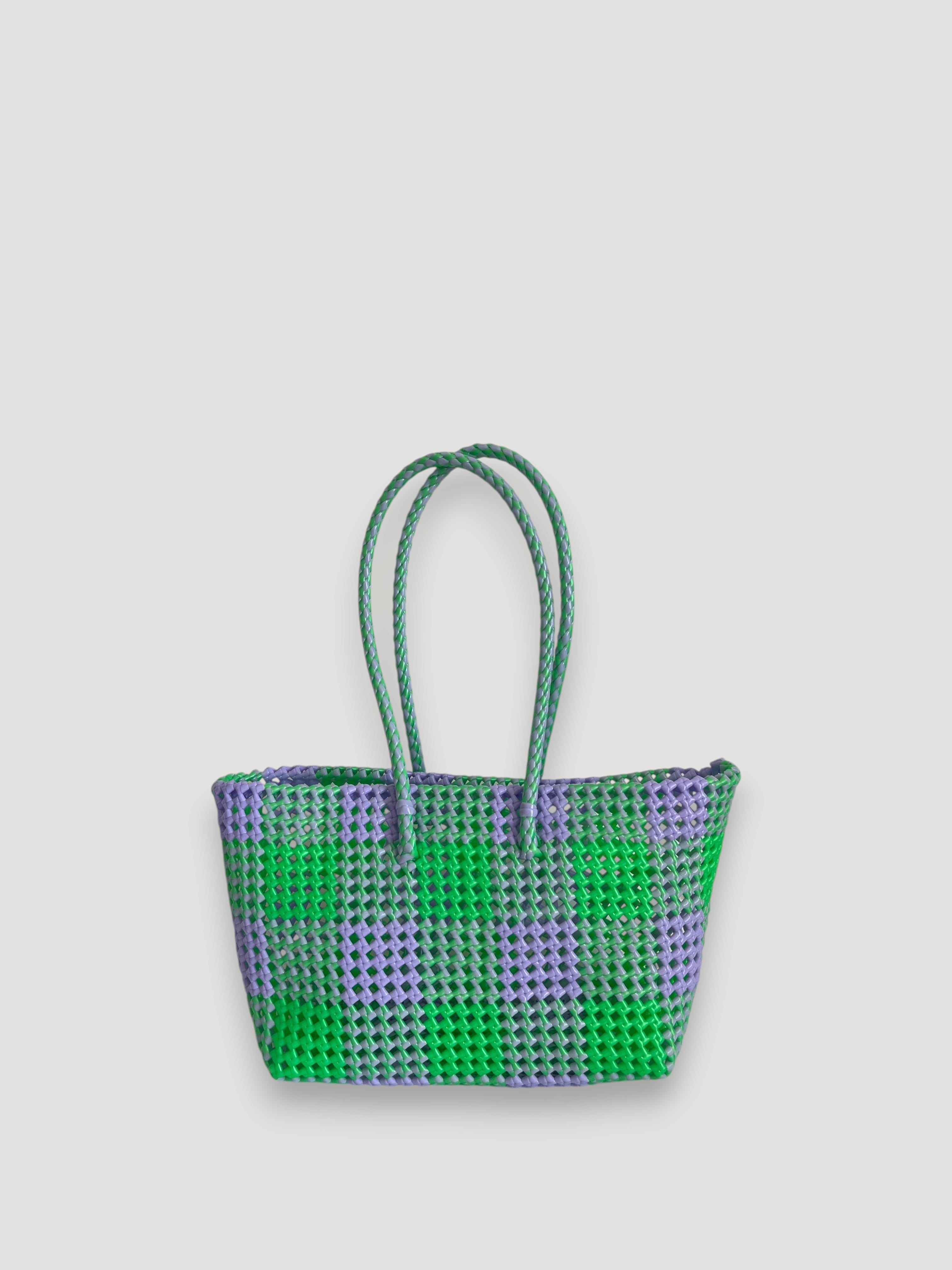 N°547M - SAC PANIER TRESSÉ MAIN - MOYEN - lavande & vert irisé