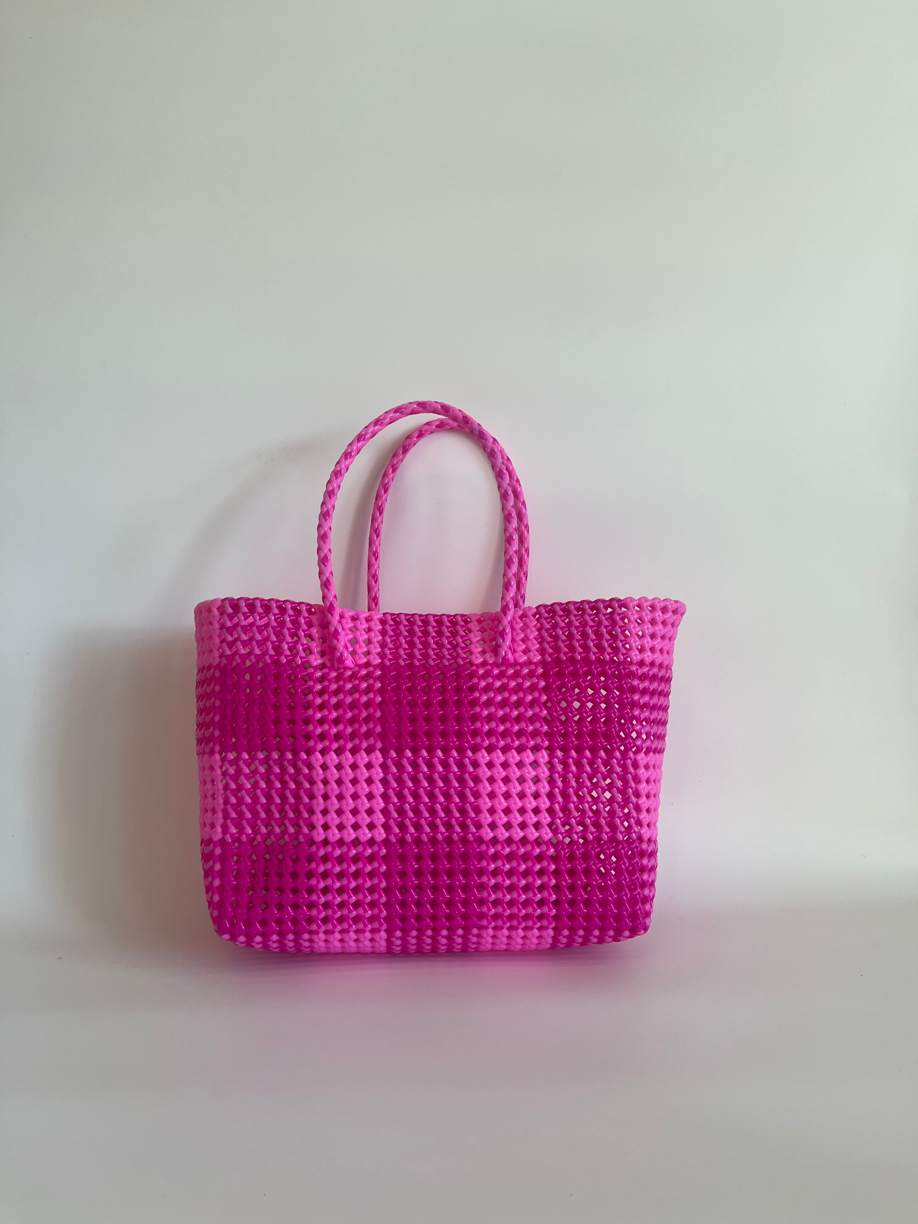 No. 26L - Hand-braided basket bag - large - dark pink & light pink