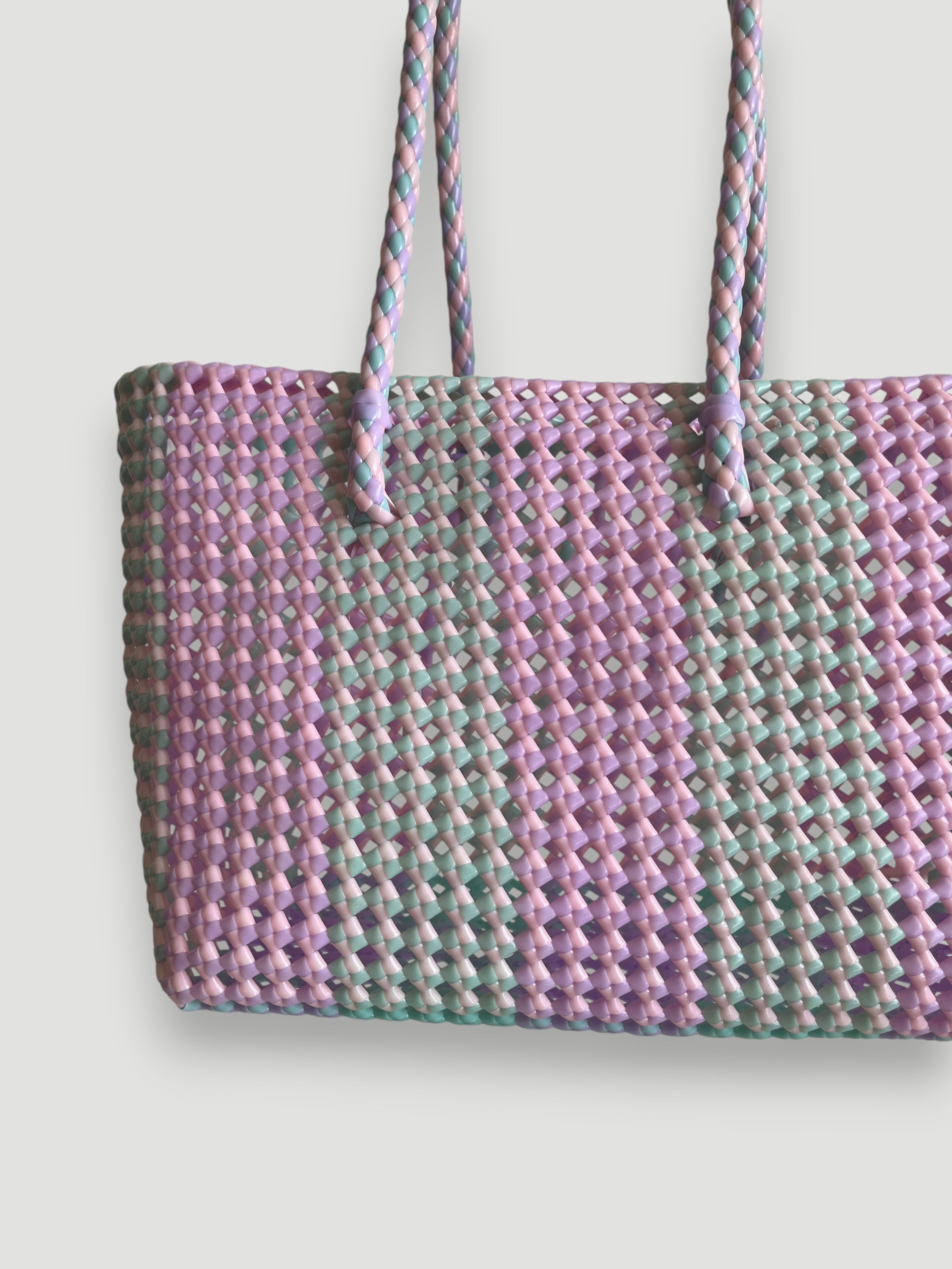 N°100M - SAC PANIER TRESSÉ MAIN - MOYEN - multicolors