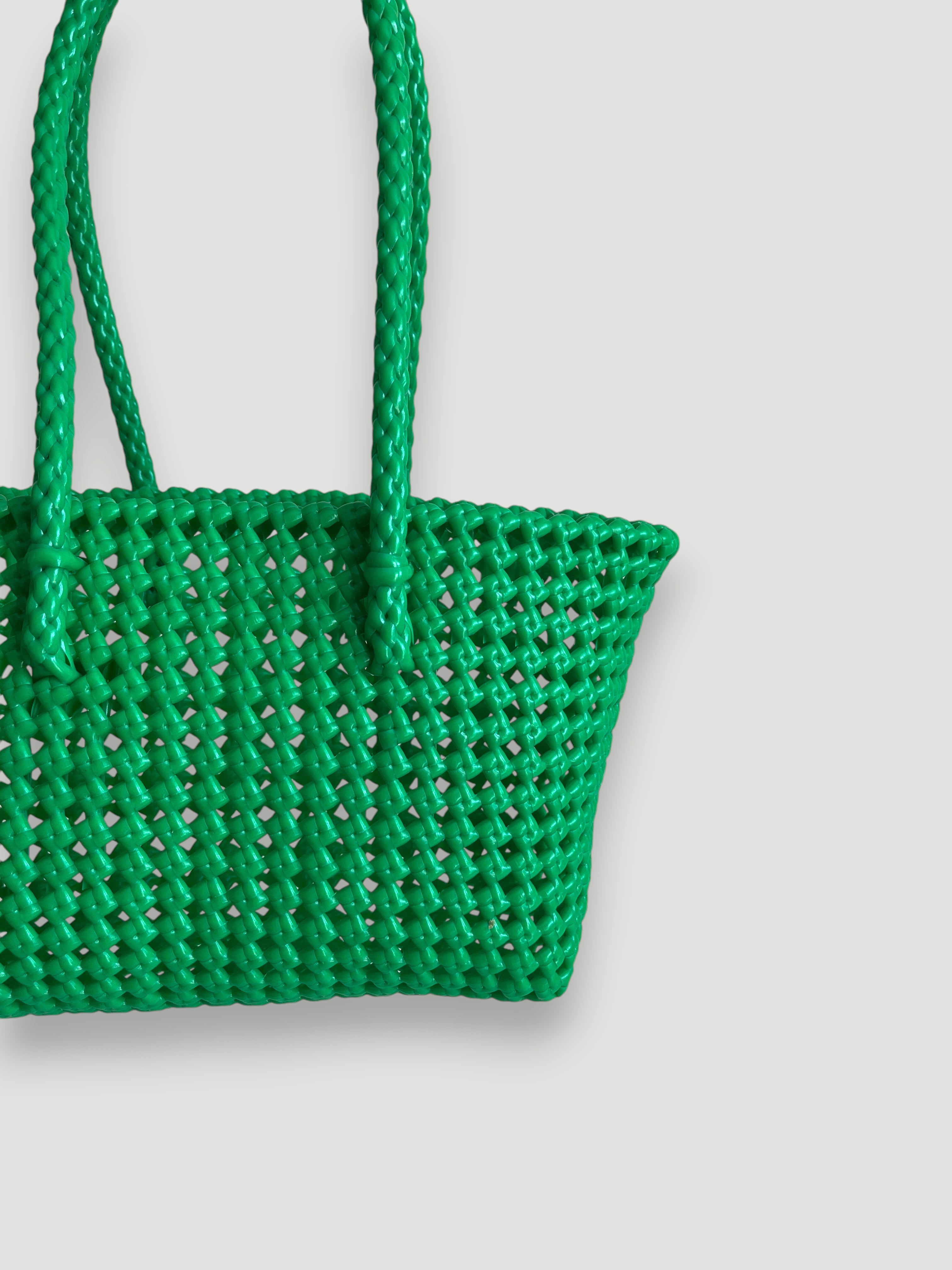 N°136S - SAC PANIER TRESSÉ MAIN - PETIT - vert