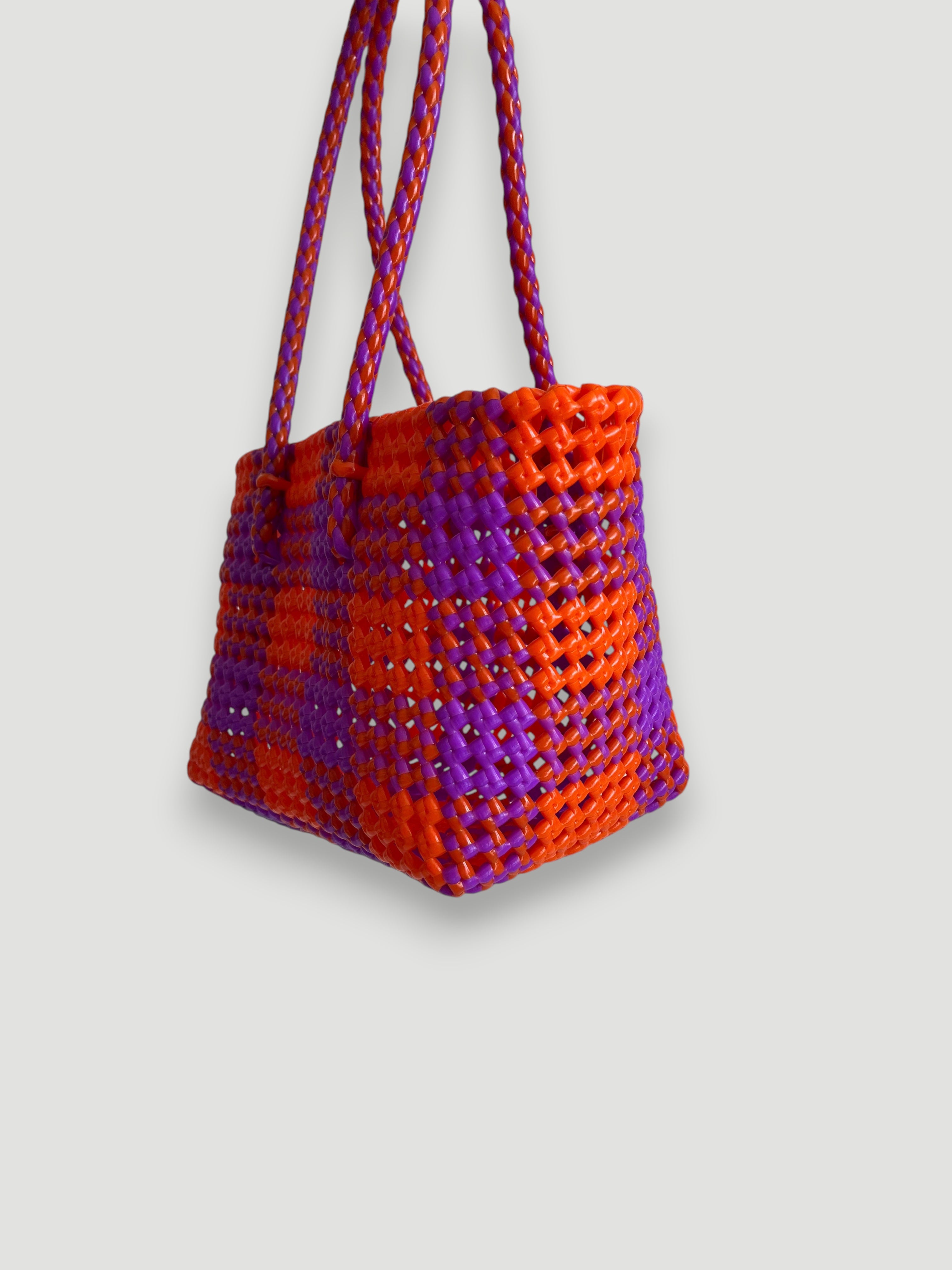 N°89S - SAC PANIER TRESSÉ MAIN - PETIT - violet & orange