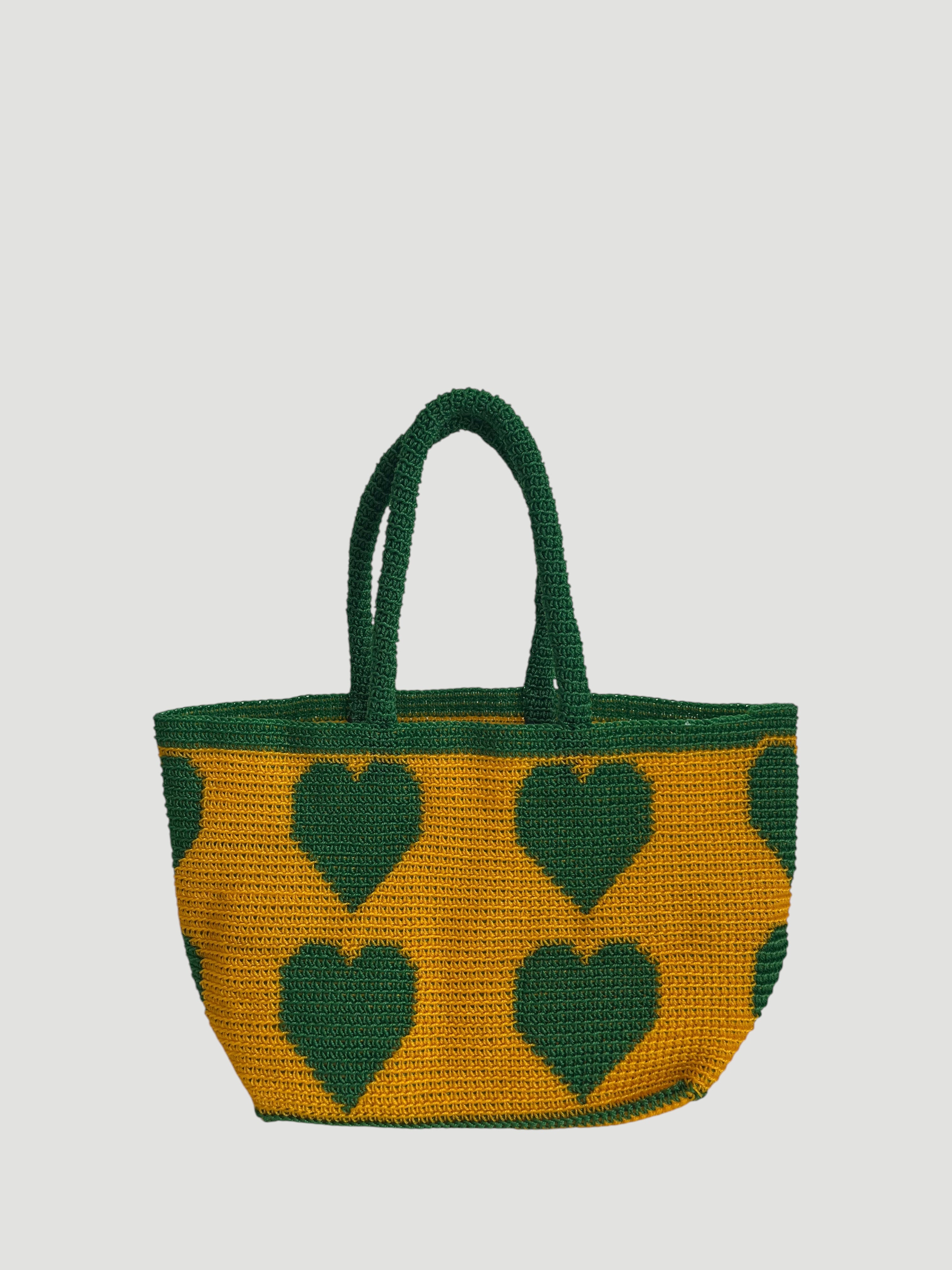 No. 11SC - CROCHET BASKET BAG - MEDIUM - green & yellow