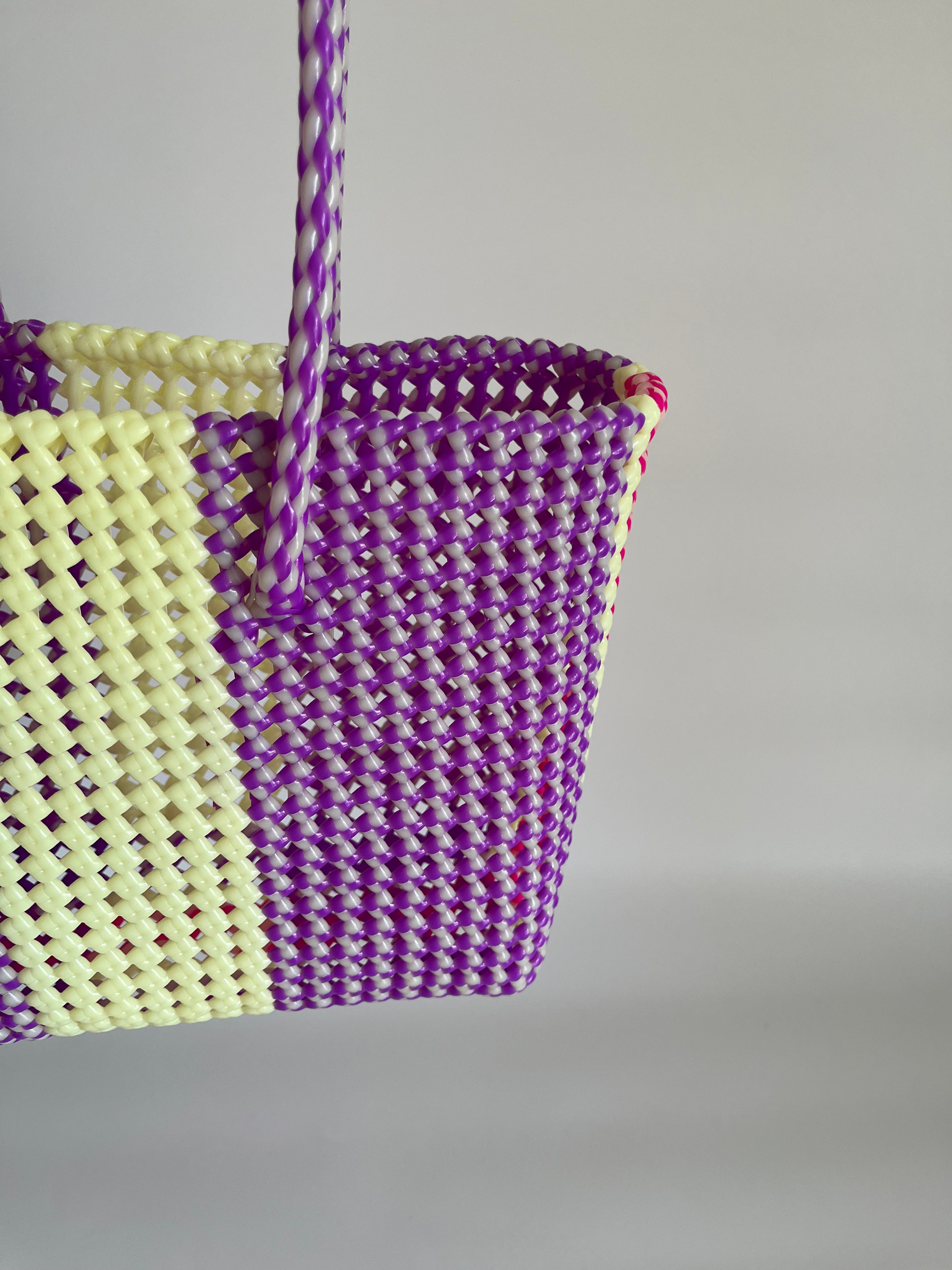 N°55M - SAC PANIER TRESSÉ MAIN - MOYEN - multicolors