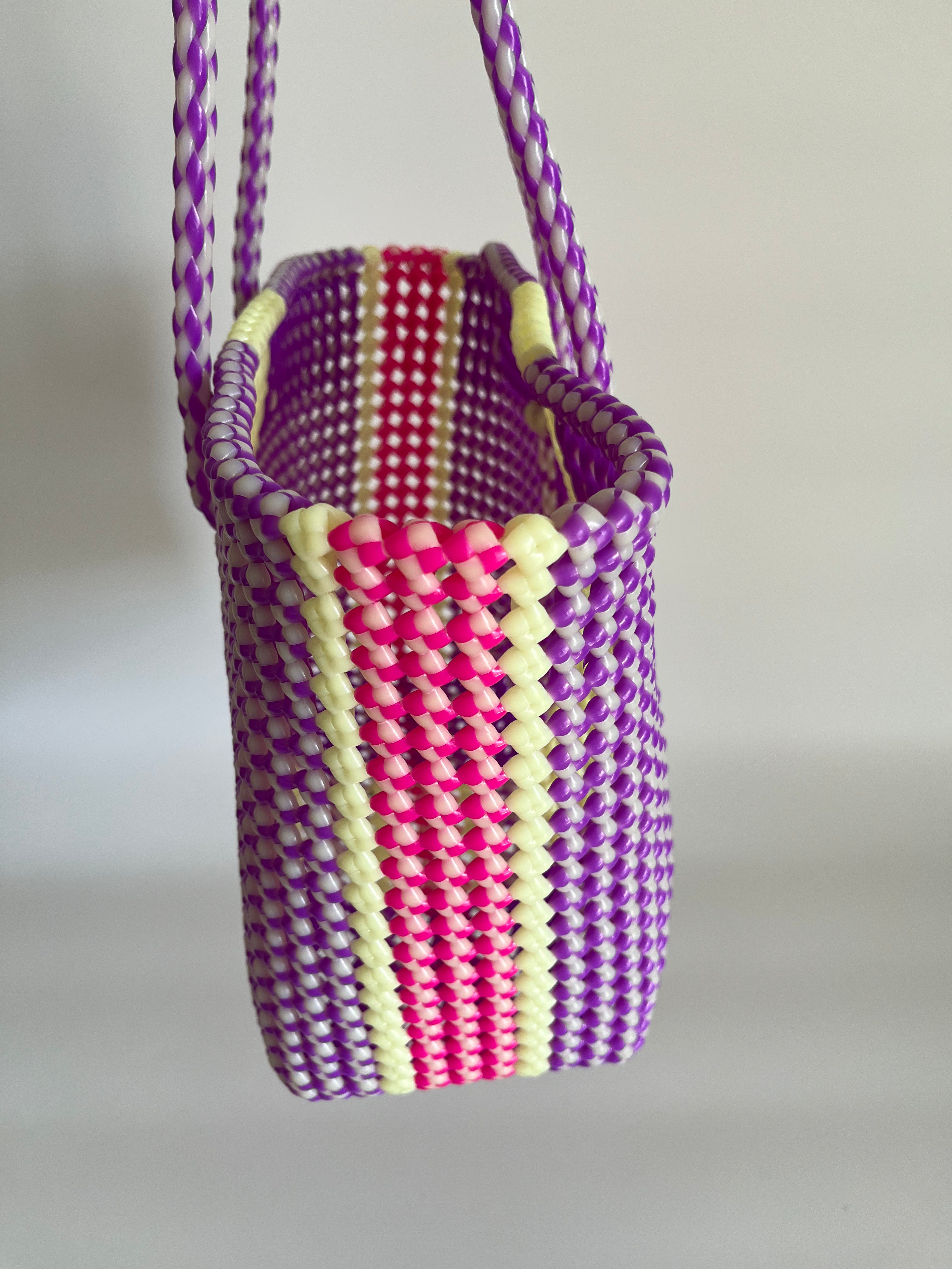 N°55M - SAC PANIER TRESSÉ MAIN - MOYEN - multicolors