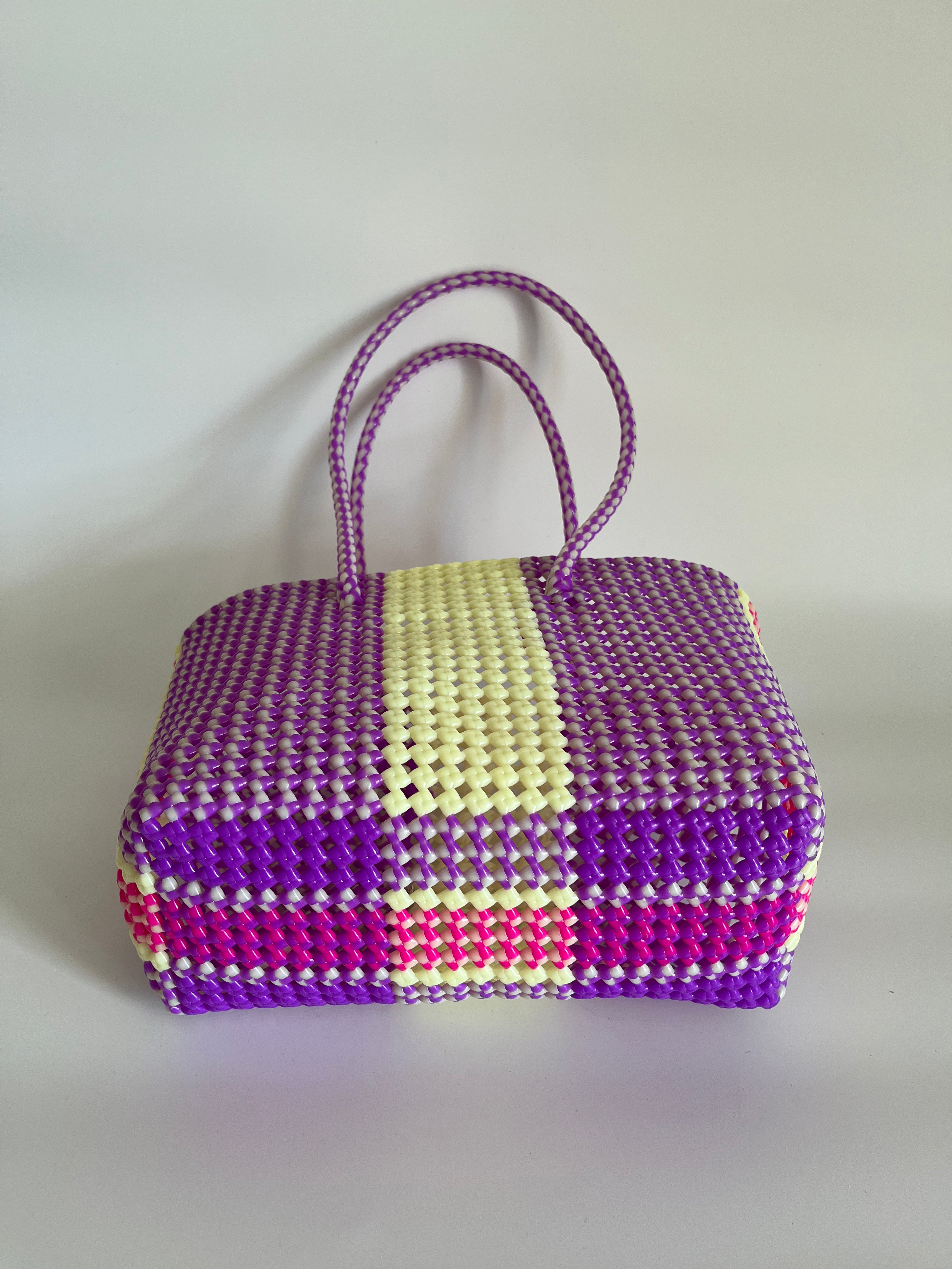 N°55M - SAC PANIER TRESSÉ MAIN - MOYEN - multicolors