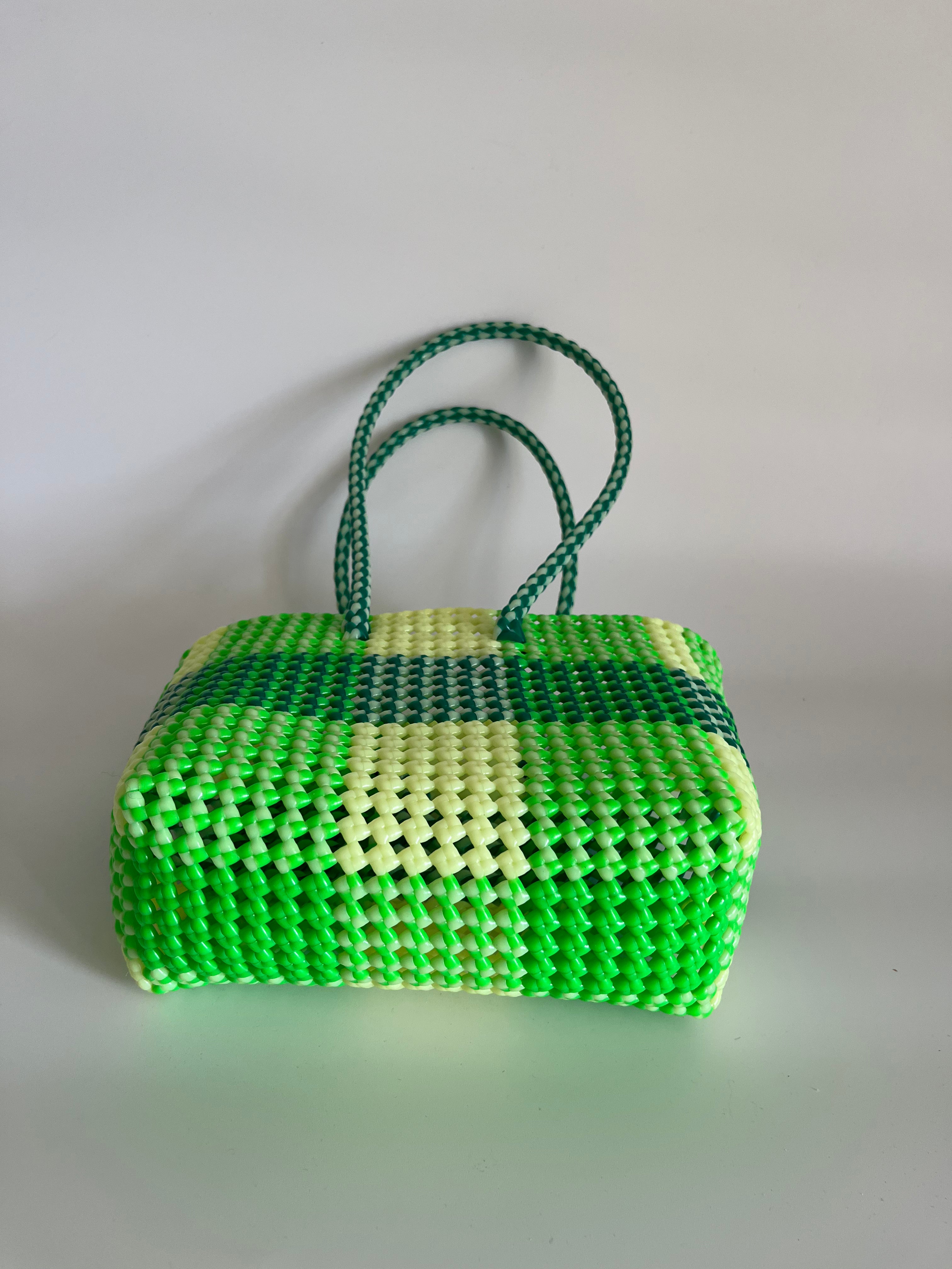 N°246S - SAC PANIER TRESSÉ MAIN - PETIT - multicolors