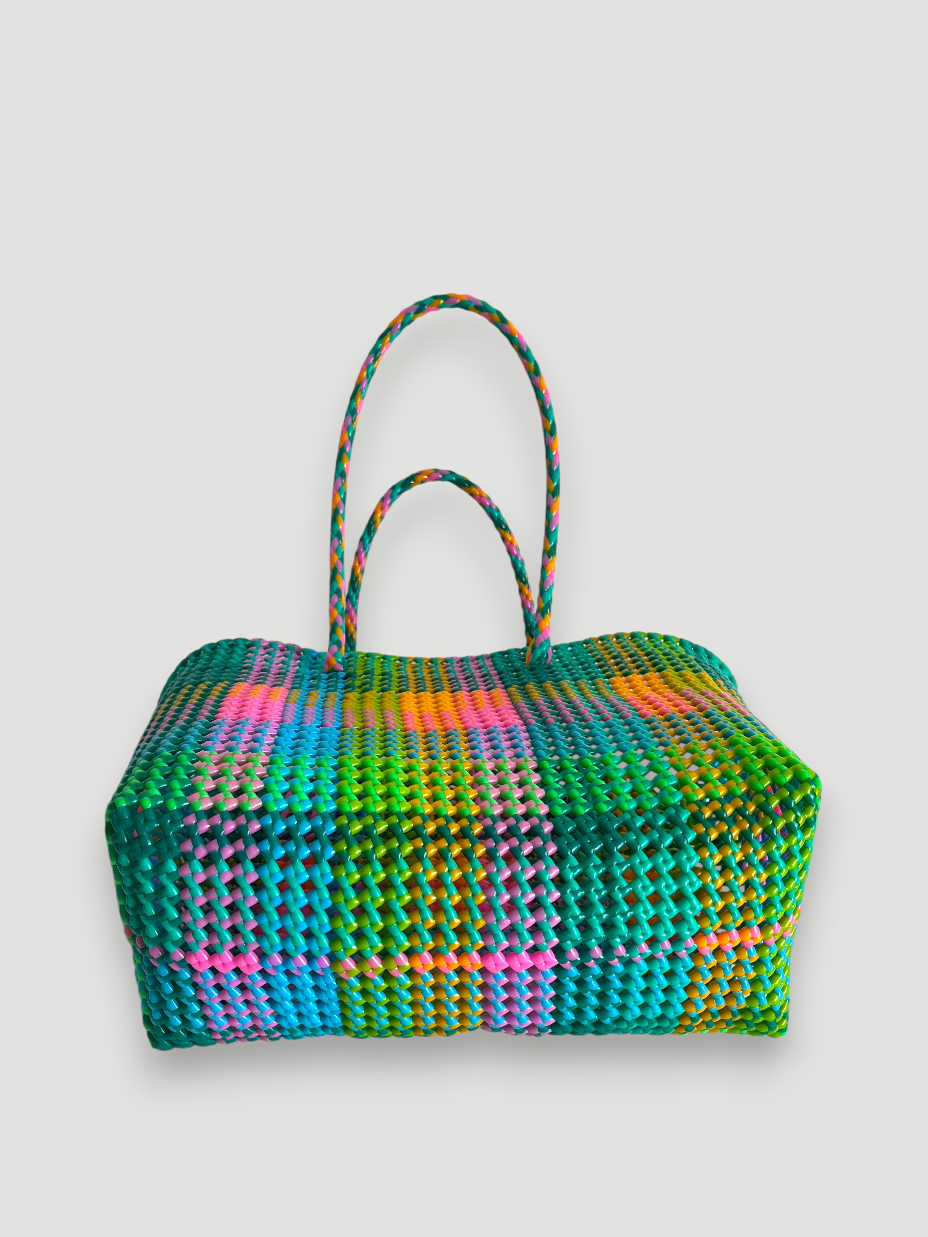 N°488L - SAC PANIER TRESSÉ MAIN - GRAND - multicolors