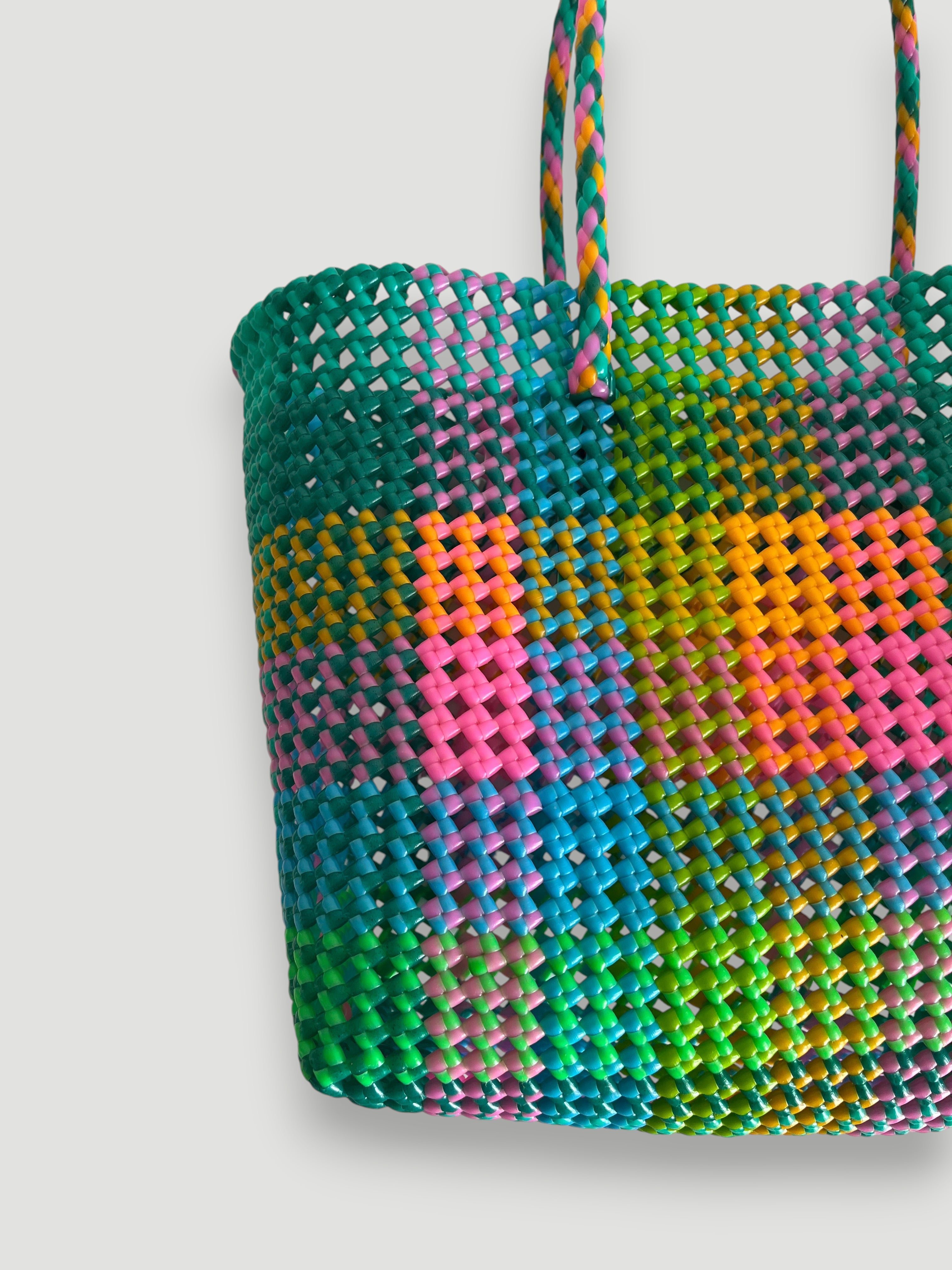 N°488L - SAC PANIER TRESSÉ MAIN - GRAND - multicolors