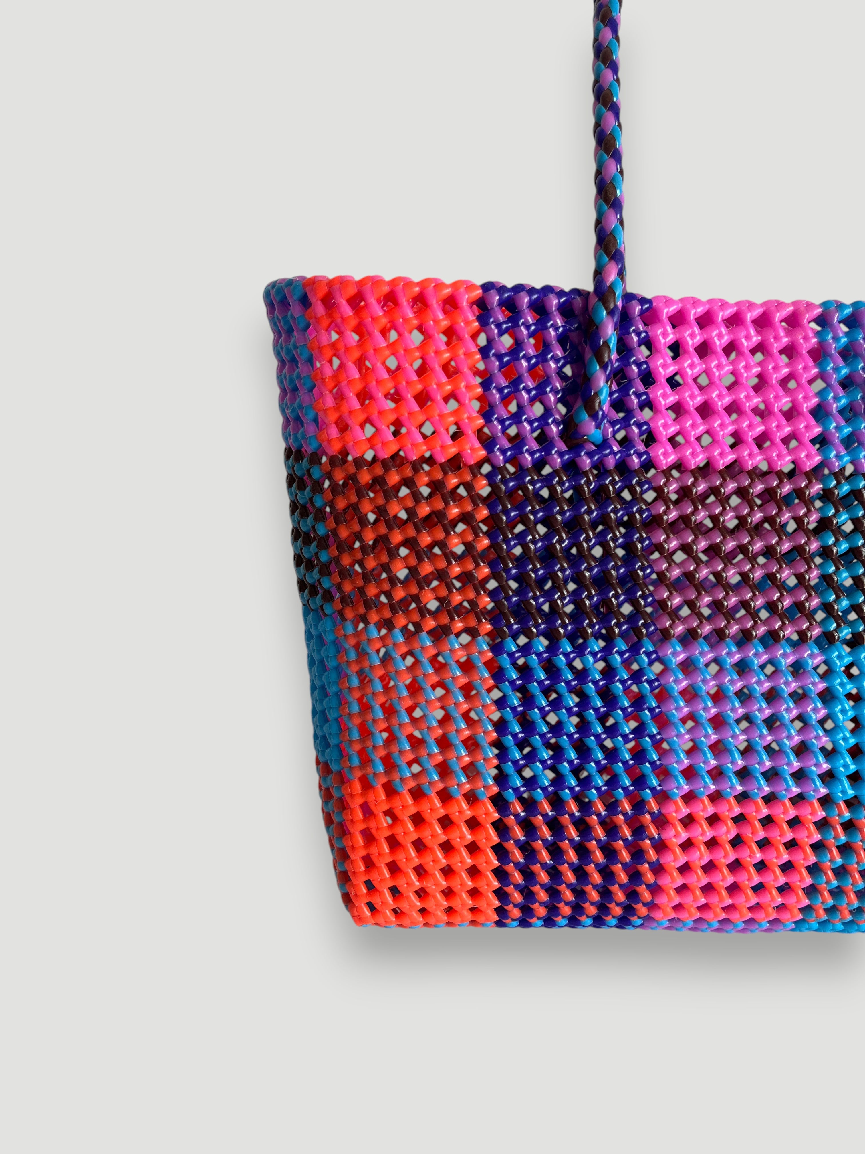 N°485L - SAC PANIER TRESSÉ MAIN - GRAND - multicolors